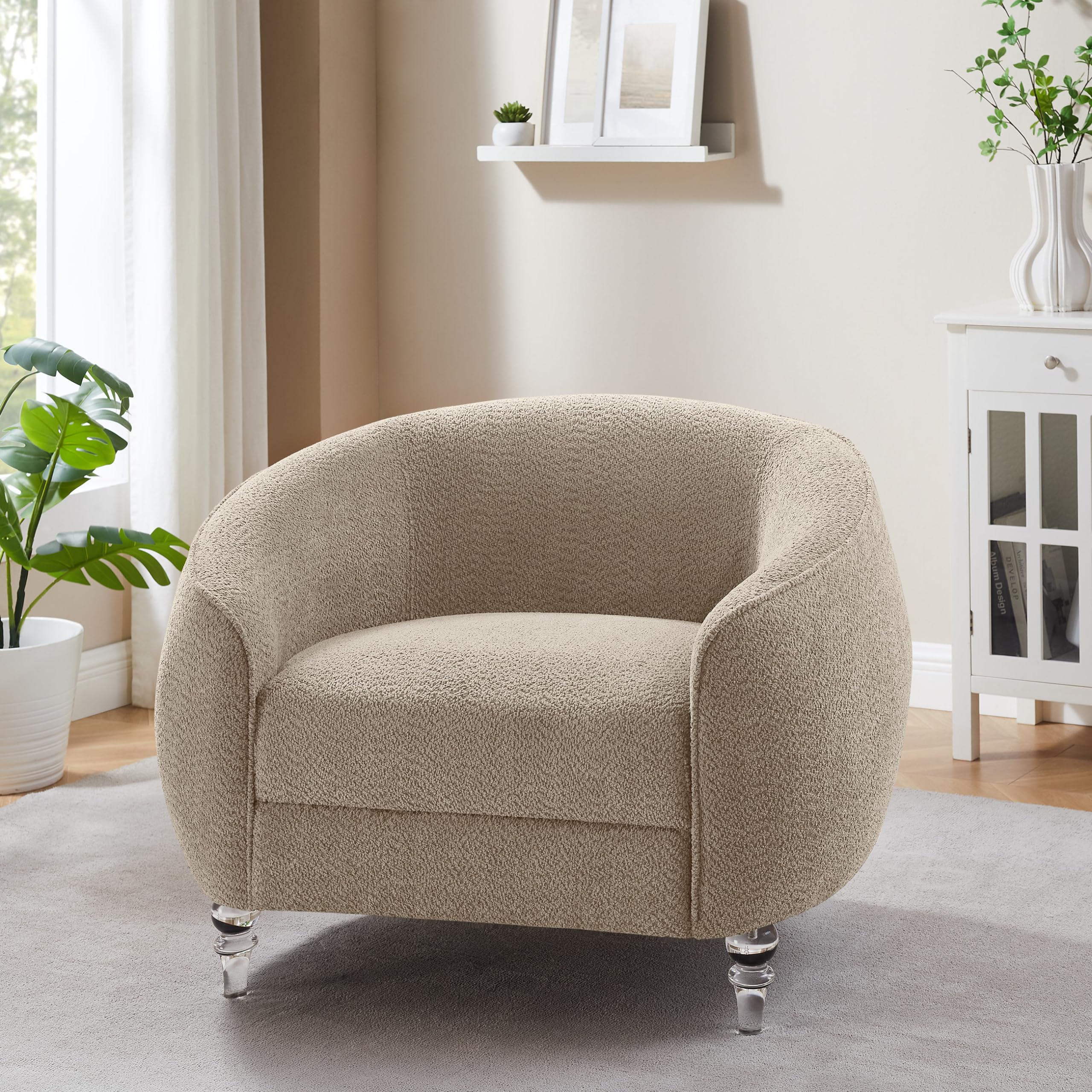 Modern Accent Chair with Soft Padded Seat & Acrylic Legs - Cozy Barrel Club Armchair for Living Room, Bedroom, Office & Reading Nook - Perfect for Relaxing, Reading & Home Decor