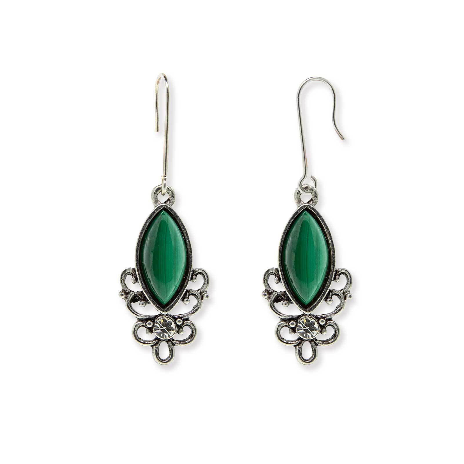 1928 Jewelry Classic Filigree Navette Gemstone Earrings - Vintage Inspired Dangle Earrings for Women - Perfect for Weddings, Parties & Special Occasions