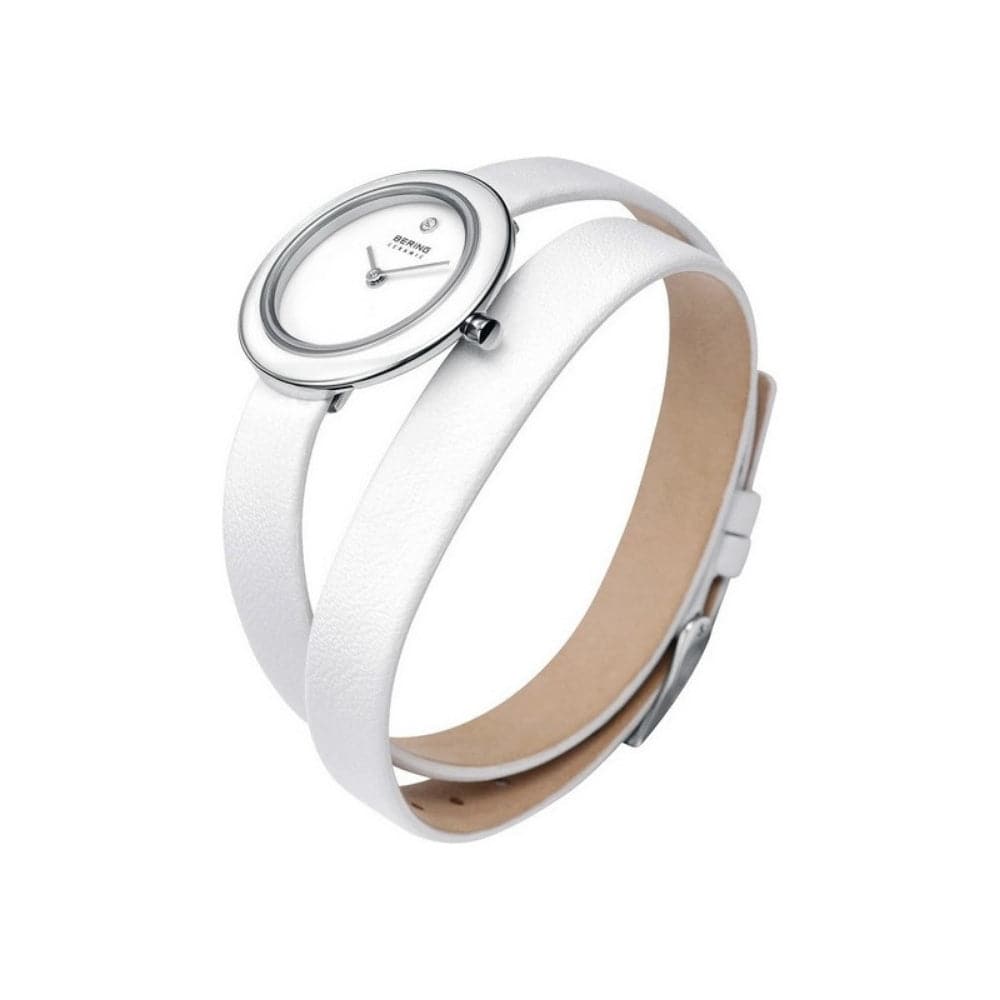 BERING 33128 Women's White Leather Watch - Elegant & Stylish Timepiece for Everyday Wear, Office & Special Occasions