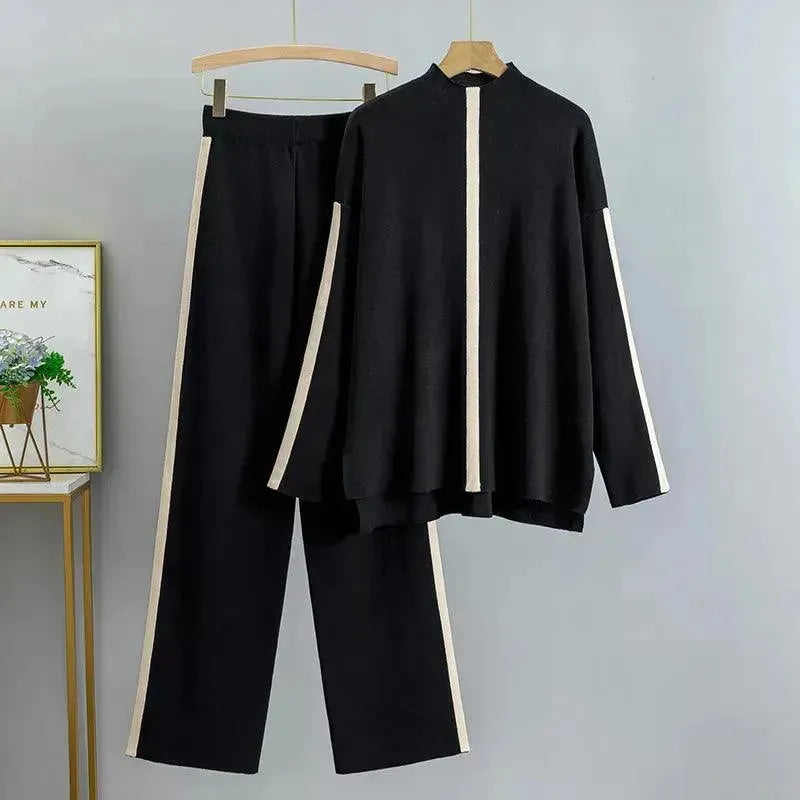 Stylish Women's Colorblock Two-Piece Jersey Pants Set - Trendy Lounge & Casual Outfit for Everyday Wear