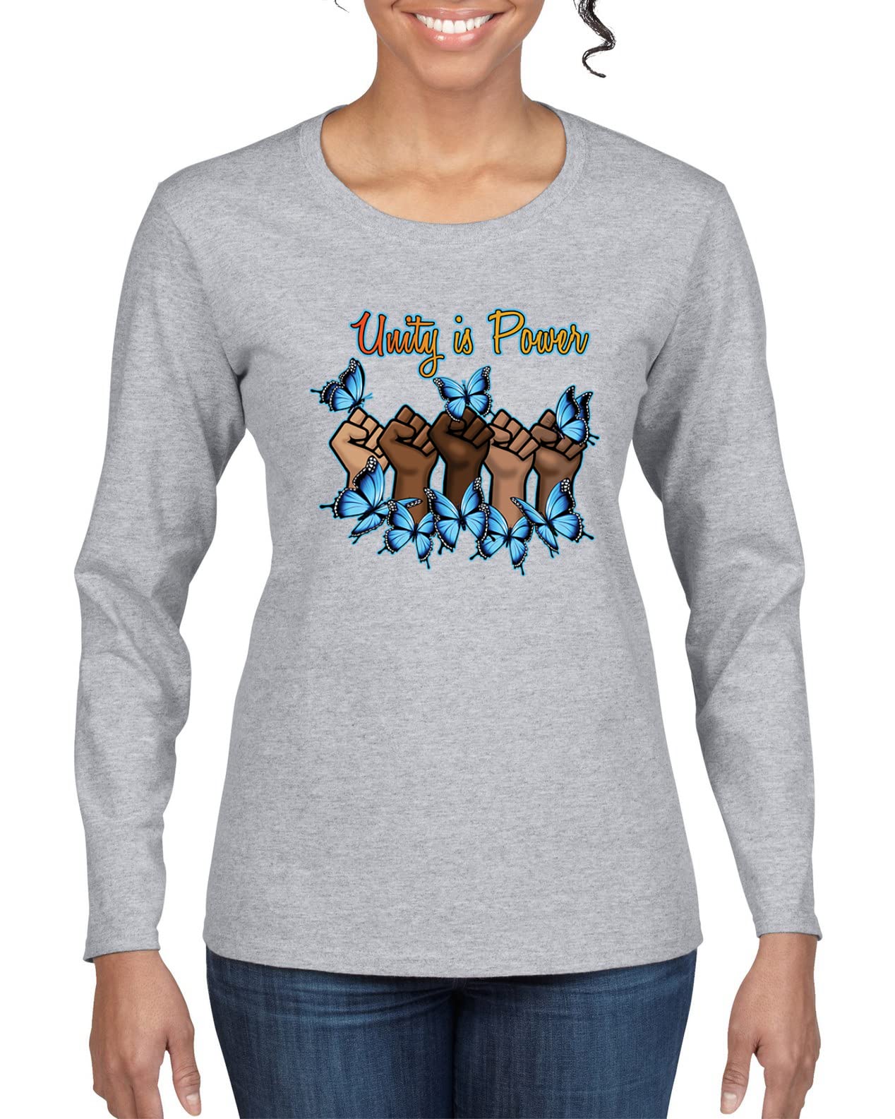 Wild Bobby Unity is Power Black Pride Women's Graphic Long Sleeve T-Shirt - Black History Month, Civil Rights, Protest & Empowerment Apparel