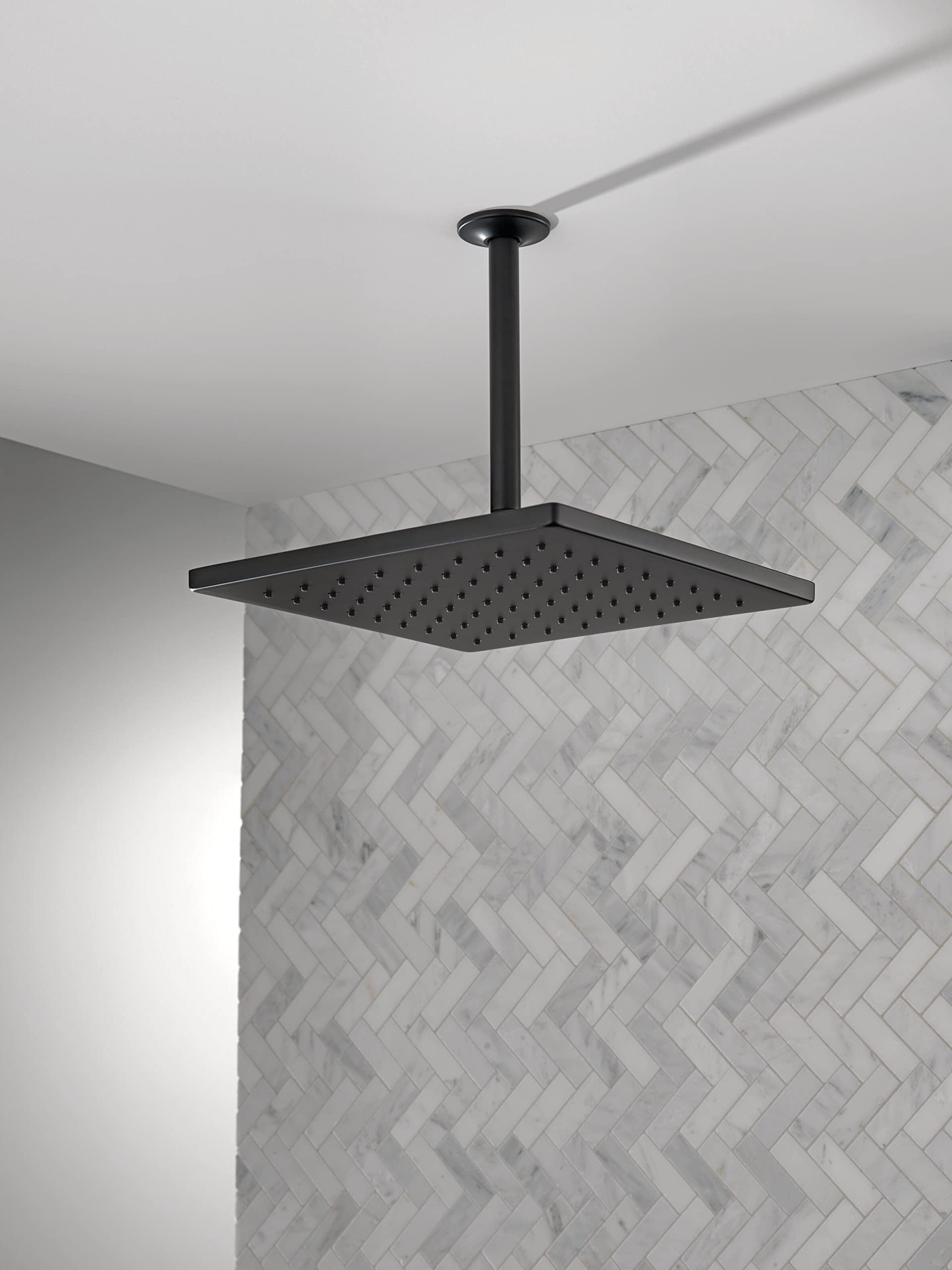 Premium Matte Black Rainfall Shower Head - High Pressure Ceiling Mount Metal Showerhead with Luxury Rain Spray (Includes Shower Arm) - Perfect for Spa-Like Bathroom Upgrades & Modern Home Renovations
