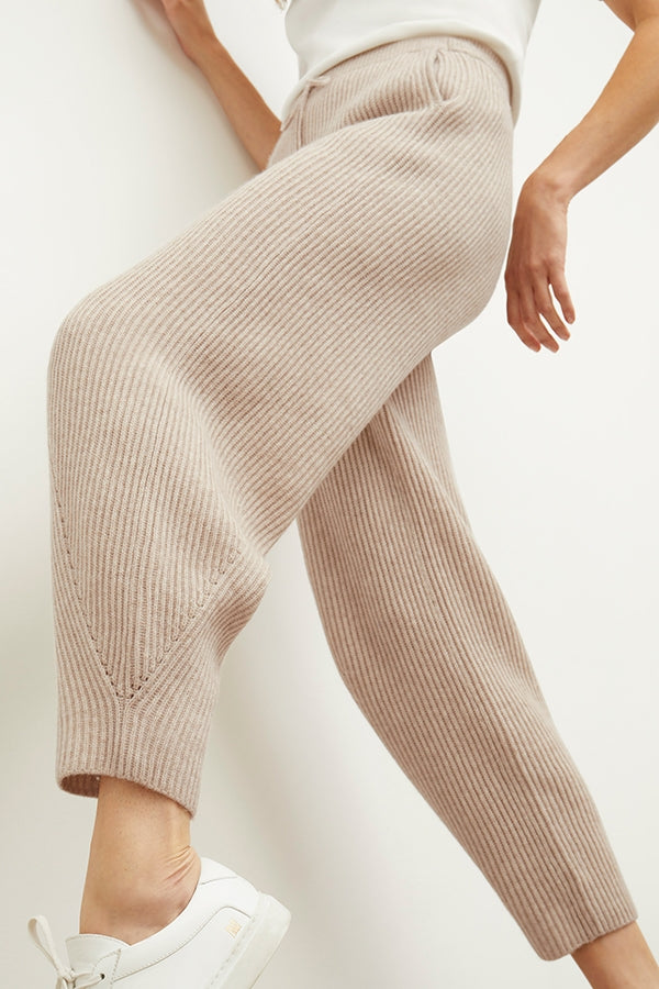 Addison Jogger Pants - Soft Cashmere Wool Blend in Oatmeal Melange Color | Comfortable Lounge Pants for Women | Perfect for Home, Yoga & Casual Wear
