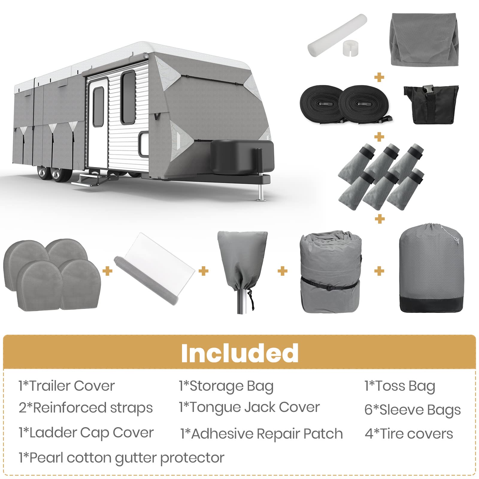 Leader Accessories Heavy-Duty RV Cover for Travel Trailers 30'-33' - Waterproof, UV-Resistant, Tear-Proof Camper Cover with Aluminum Film Top & Cotton Lining (Silver/Grey) | All-Weather Protection for Outdoor Storage & Winter Use