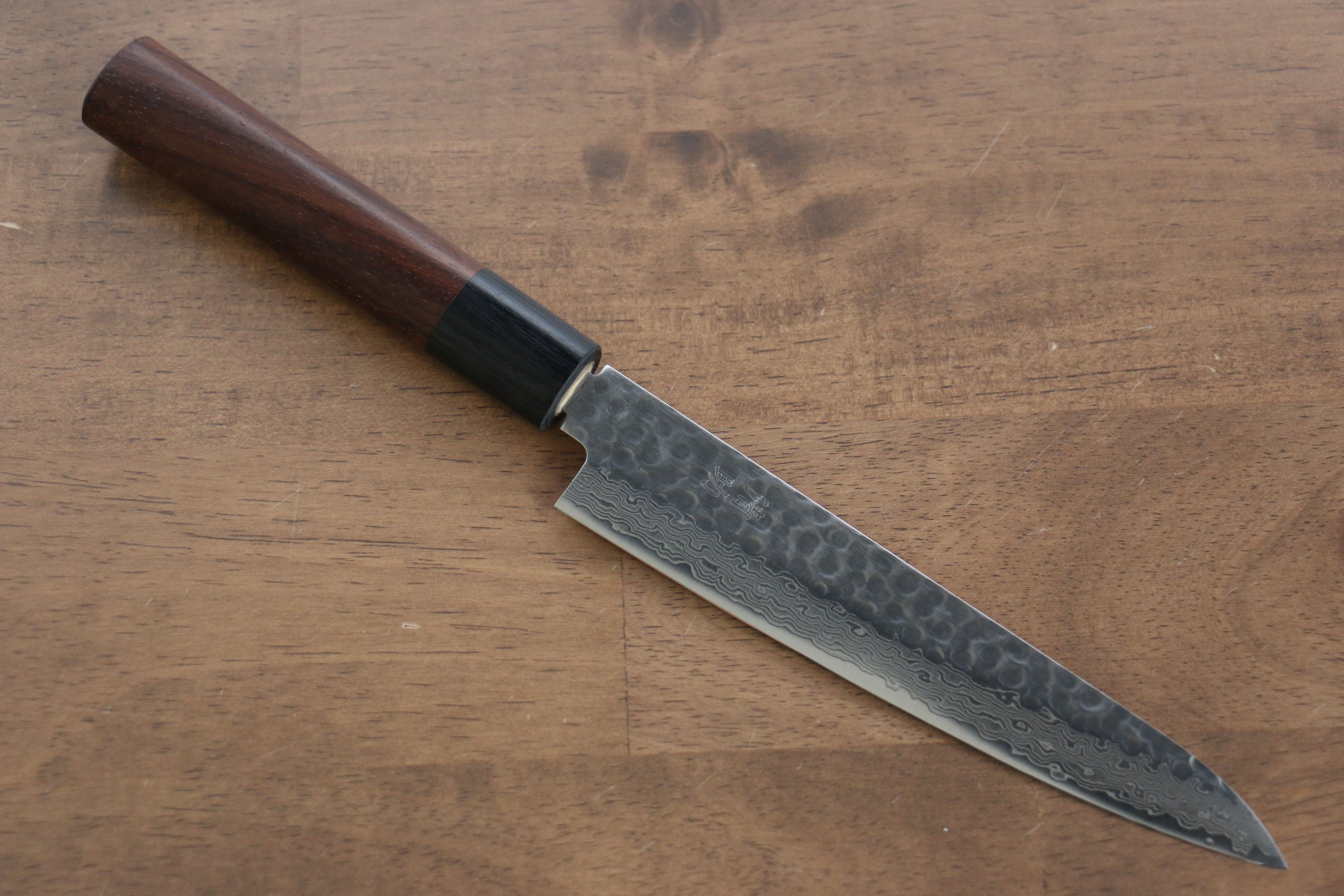 Premium Seisuke VG10 16-Layer Hammered Damascus Petty Utility Knife - 150mm Shitan Handle - Perfect for Slicing Fruits, Vegetables & Precision Kitchen Tasks