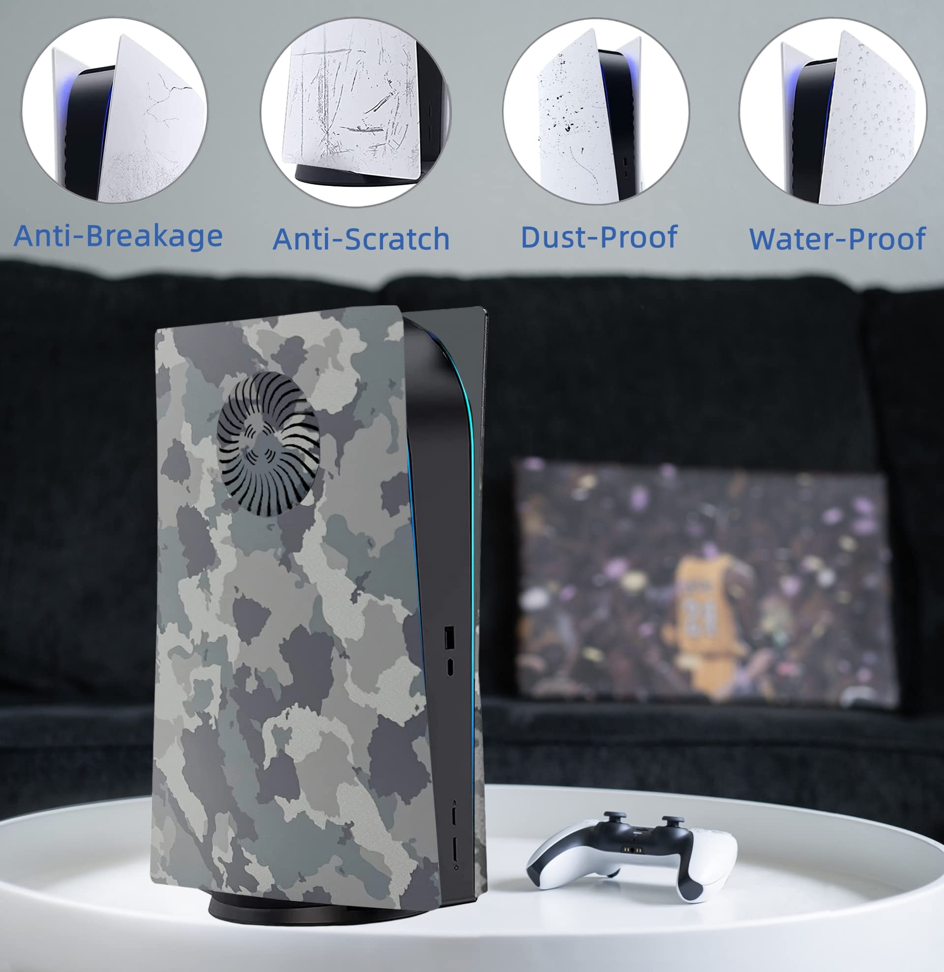 Cooling Vent Cover Plates for PS5 Disc Edition Console - Gray Camouflage Protective Faceplates & Side Panels Replacement | Enhance Airflow for Better Gaming Performance