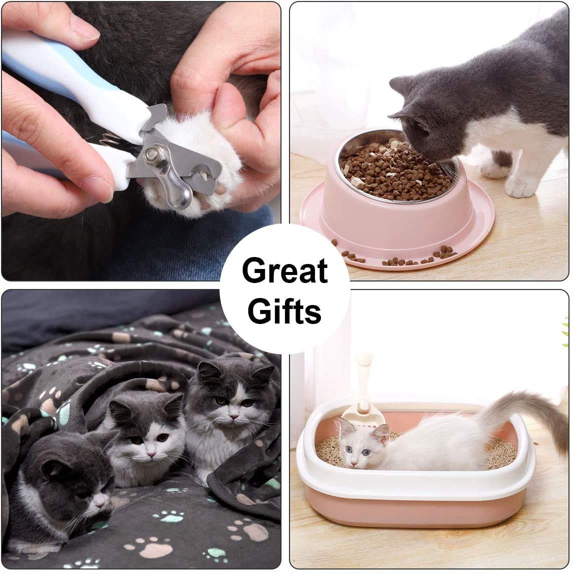 Complete 9-Piece Cat Starter Kit with Litter Box, Harness & Leash Set, Food Bowl, Litter Mat, Nail Clipper, Slicker Brush, Bath Towel & Toy - Perfect for New Kitten Owners & Home Pet Care (Yellow)