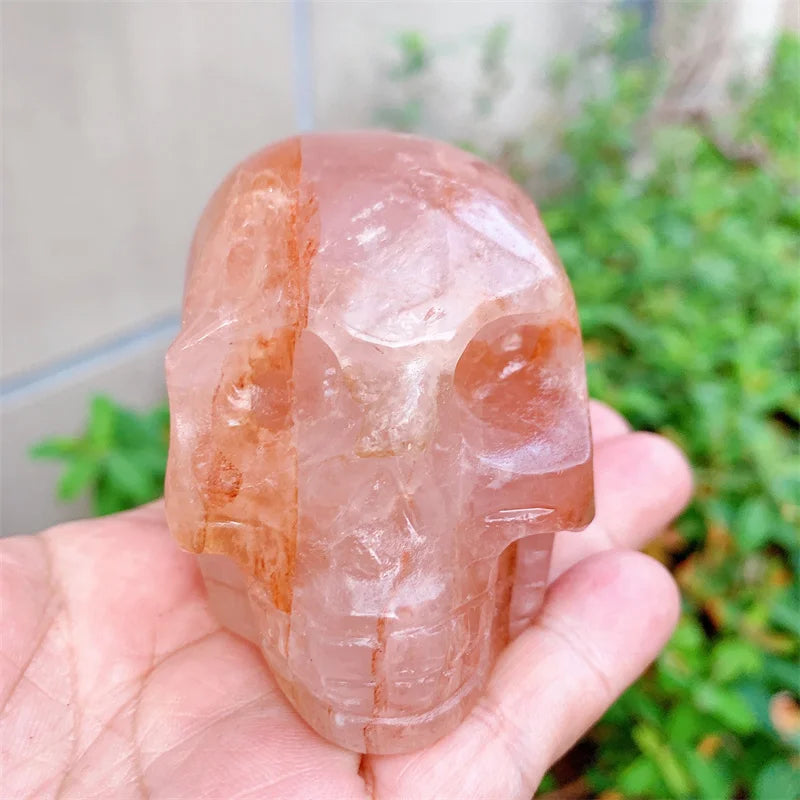 Natural Red Fire Quartz Hematoid Skull Carving - Mini Crystal Stone Statue for Halloween Decor, Witchcraft Gift (0.432kg) - Perfect for Altar Decor, Spiritual Rituals & Gothic Home Decoration