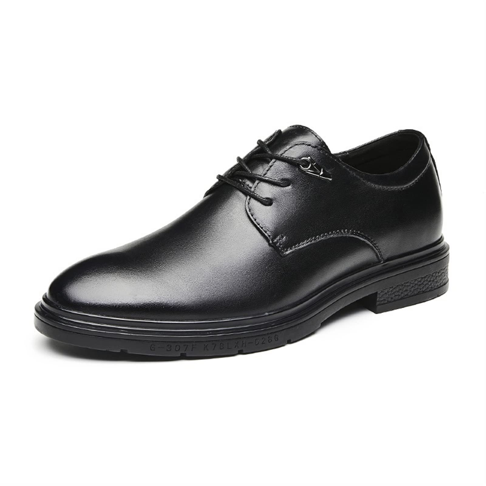 Men's Leather Dress Shoes - Oxford Formal Derby Shoes with Lace Up, Round Burnished Toe & Slip-Resistant Block Heel | Perfect for Business, Office, Wedding & Party Occasions