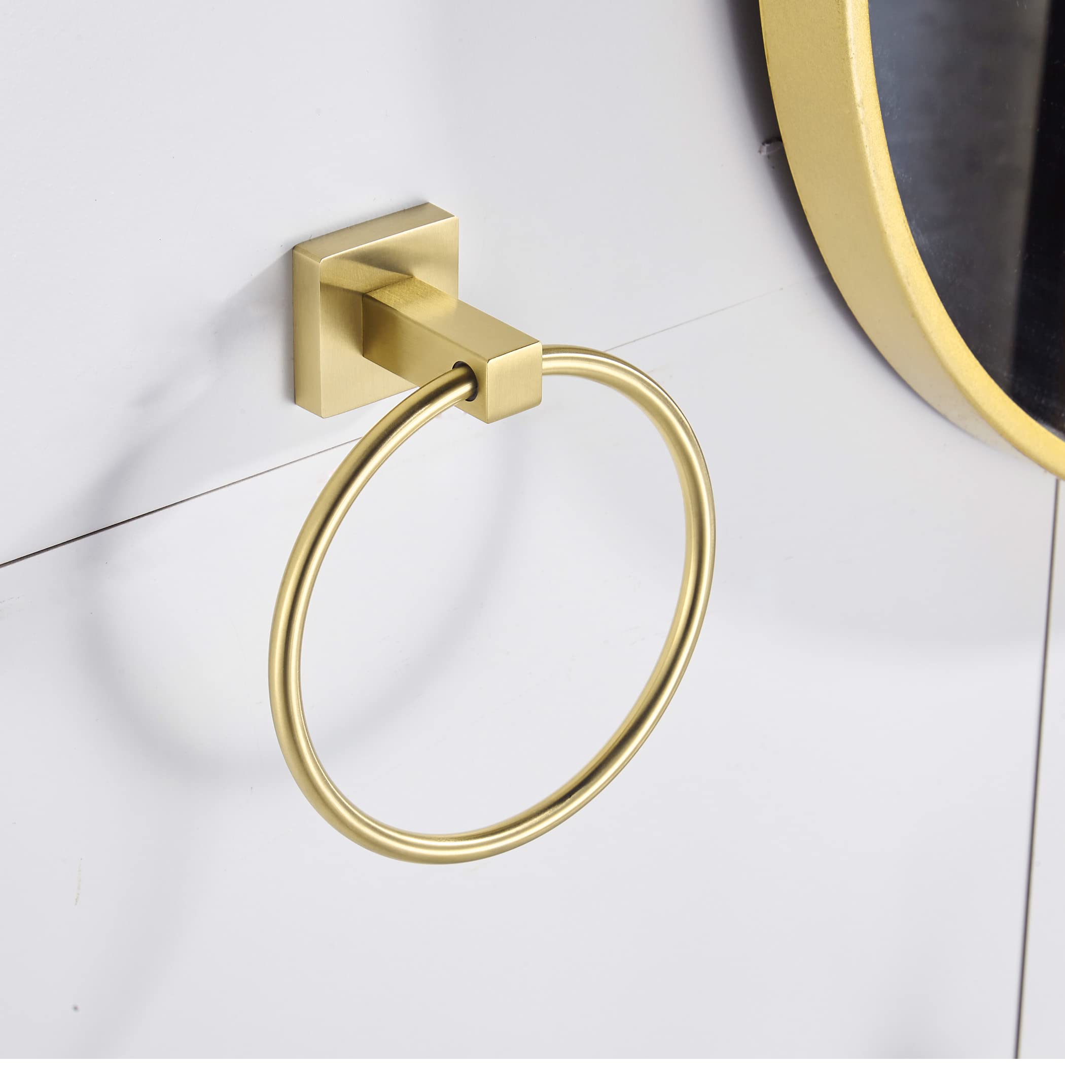 Modern Brushed Gold Toilet Paper Holder & Towel Ring Set - Wall Mounted Bathroom Tissue & Towel Holder with Double Post - Square Design 2-Piece Set - Perfect for Bathroom, Powder Room & Guest Toilet Decor