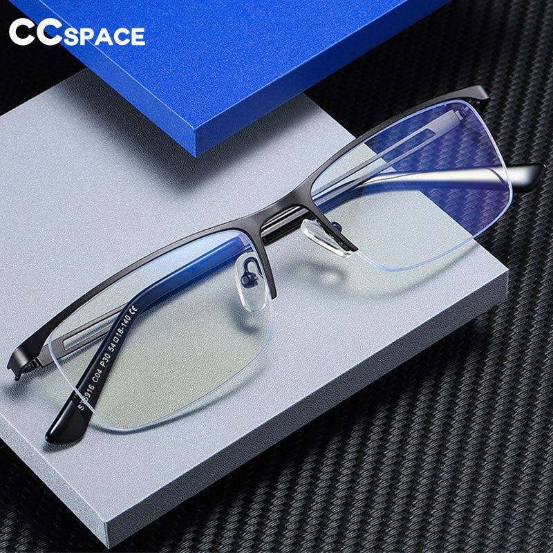 CCspace Men's Semi-Rimless Rectangle Eyeglasses - Lightweight Alloy Frame (Model 54534) | Perfect for Work, Reading & Everyday Use