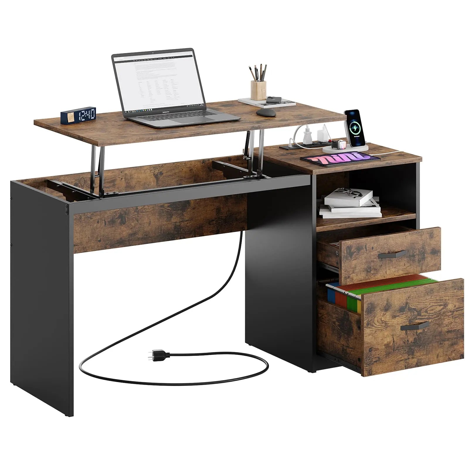 Bestier 60 Inch Home Office Desk with Built-in Power Outlets - Perfect for Remote Work, Gaming & Study Spaces