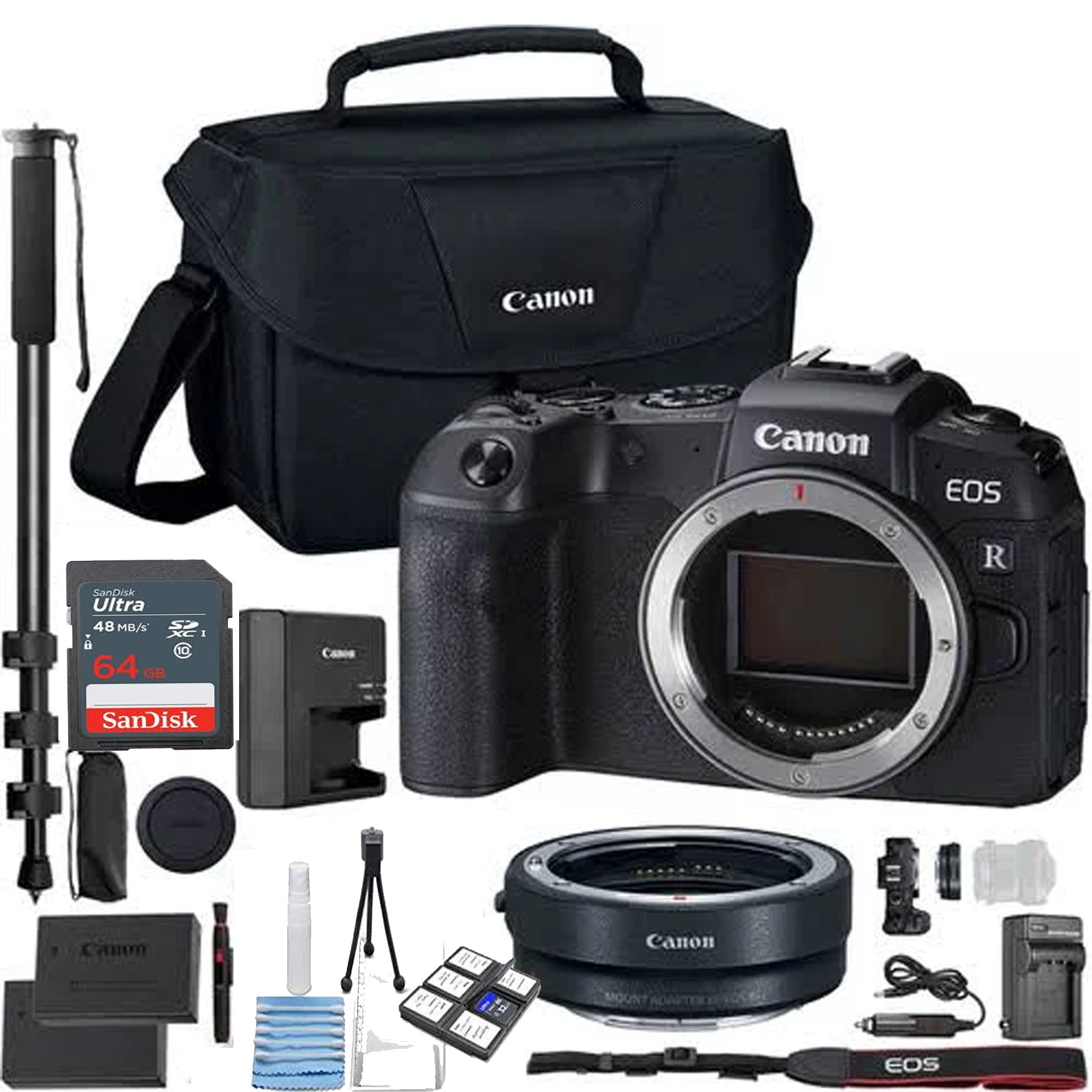 Canon EOS RP Full Frame Mirrorless Digital Camera Body with EF-EOS R Lens Adapter Kit - Includes Extra Battery, 64GB SD Card & Protective Case | Perfect for Travel Photography, Vlogging & Professional Portraits