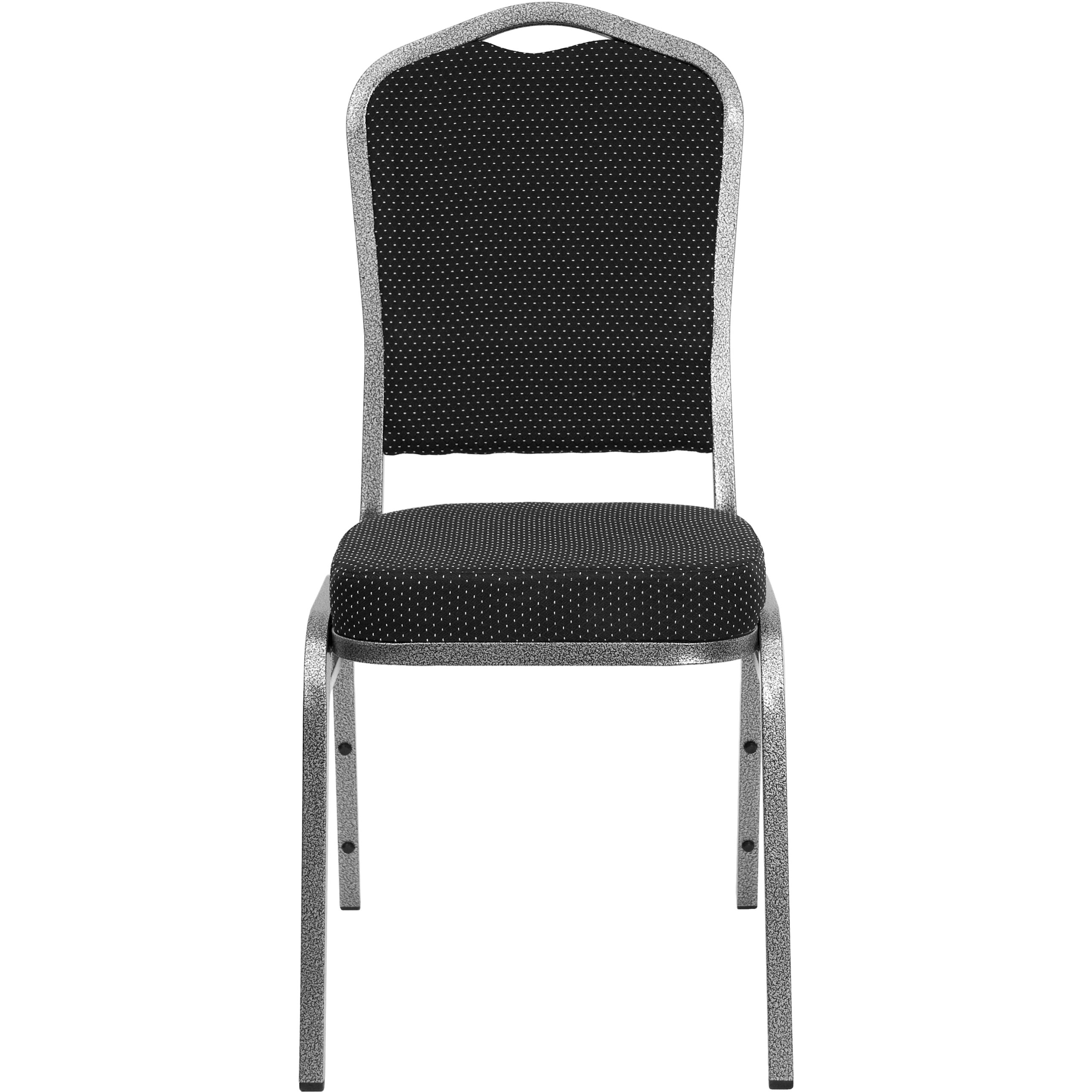 EMMA + OLIVER Crown Back Banquet Chair - Black Dot Fabric with Silver Vein Frame - Elegant Dining Chairs for Wedding, Restaurant, and Home Decor