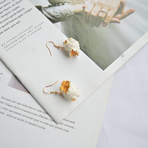 2 Pcs Handmade Resin Drop Earrings - Cute Cartoon Snack & Popcorn Dangle Earrings for Women, Funny Food Charm Jewelry Gift - Perfect for Parties, Cosplay & Daily Fashion Accessories