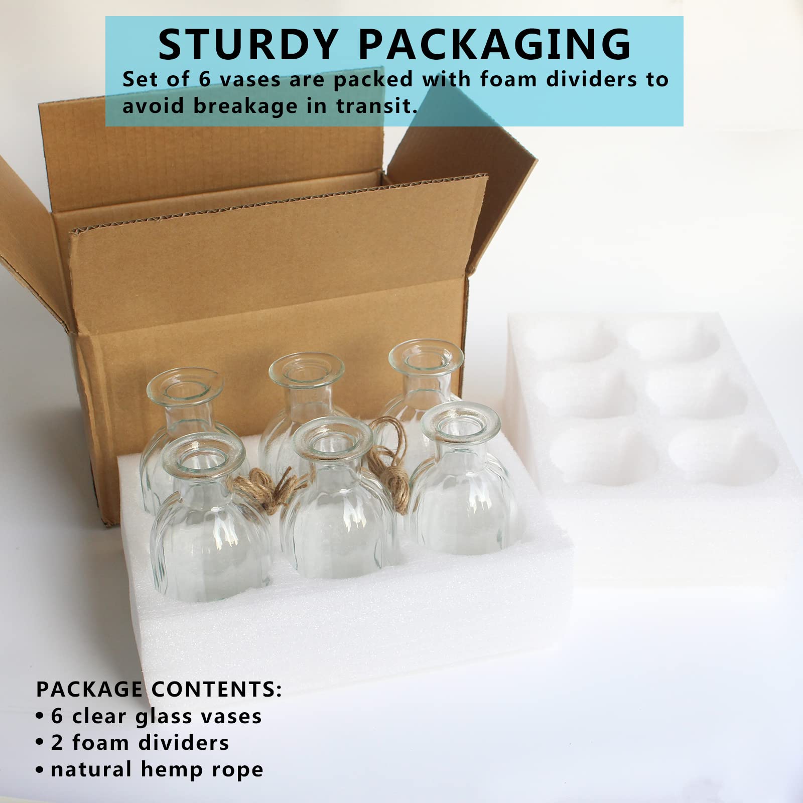 6 Pack Small Clear Glass Bud Vases for Flowers - 2.85