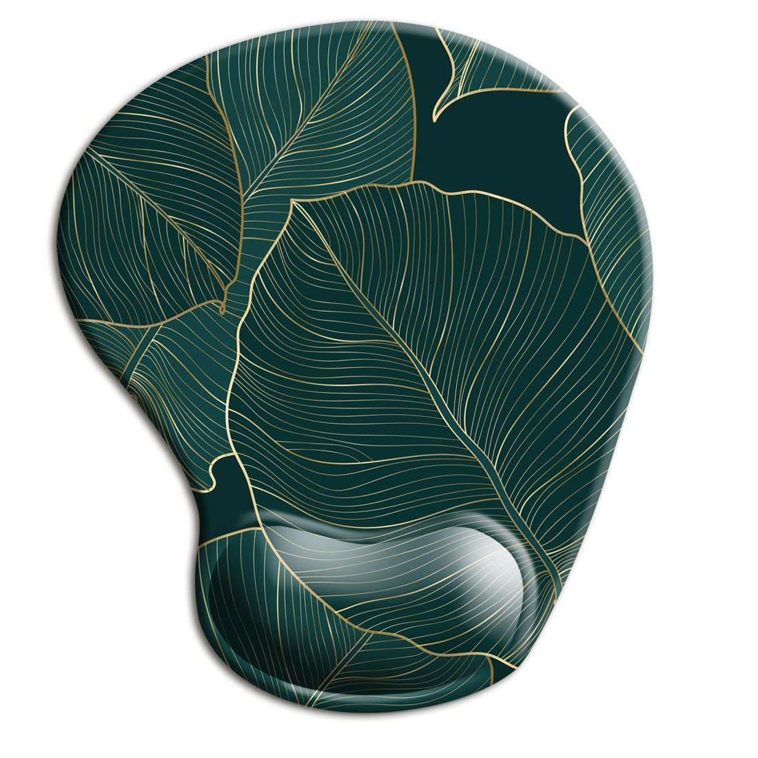 HOPONY Ergonomic Mouse Pad with Wrist Support - Comfortable Gel Mouse Pad with Wrist Rest for Laptop & PC - Non-Slip Rubber Base for Pain Relief (9 x 10 Inches, Green Leaves) - Perfect for Office, Gaming & Long Computer Work Sessions