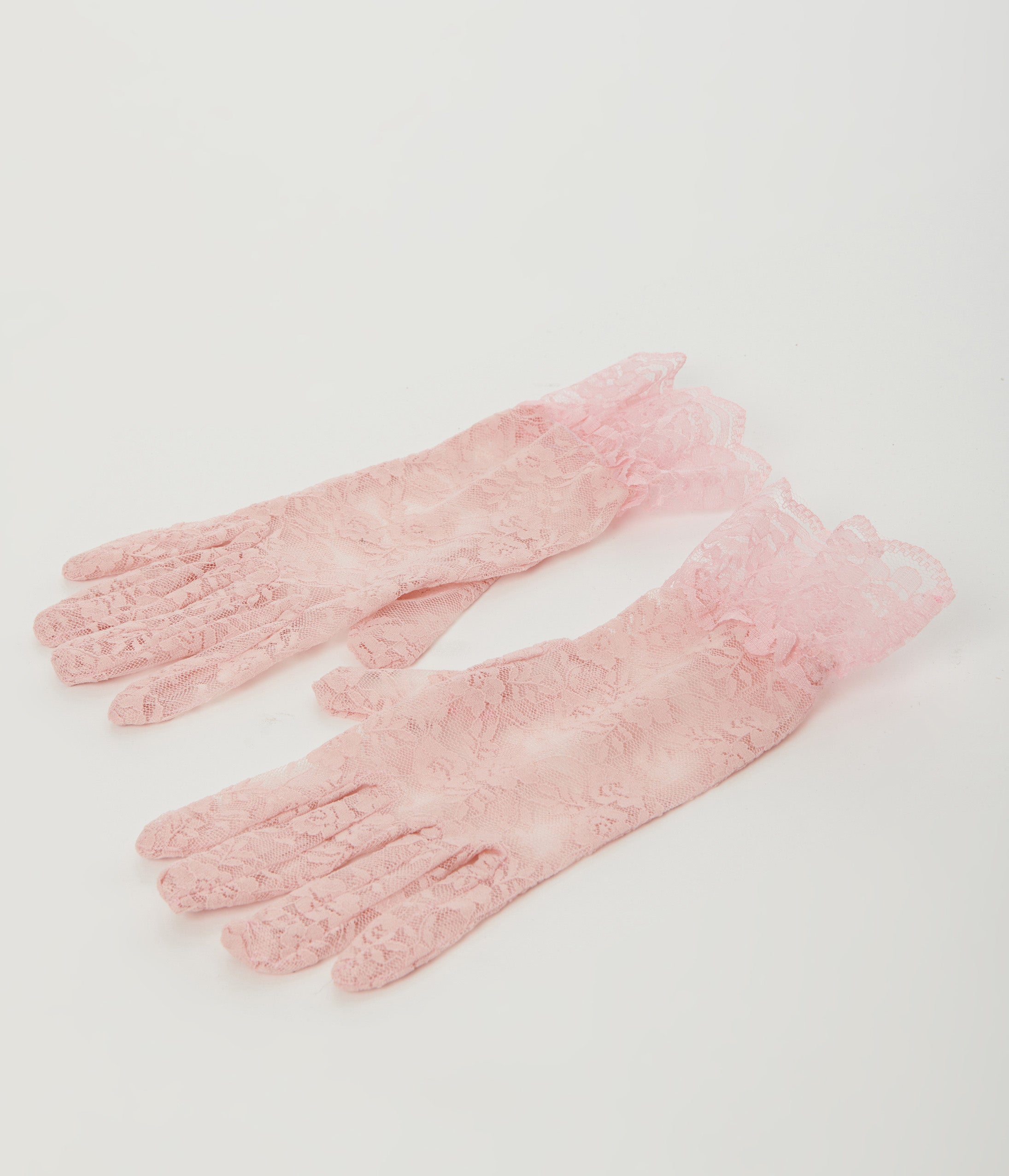Elegant Pink Lace Ruffle Gloves for Women - Fashionable Hand Accessories for Parties, Weddings & Special Occasions