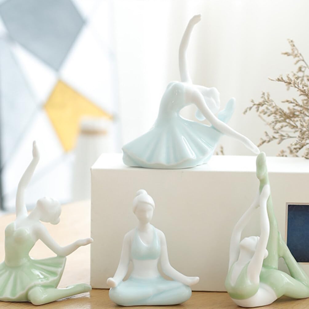 VICASKY Light Green Ceramic Yoga Pose Statue - Meditation & Yoga Figurine Collection, Decorative Girl Sculpture for Desktop, Shelf & Coffee Table - Perfect for Yoga Studios, Home Decor & Mindful Spaces