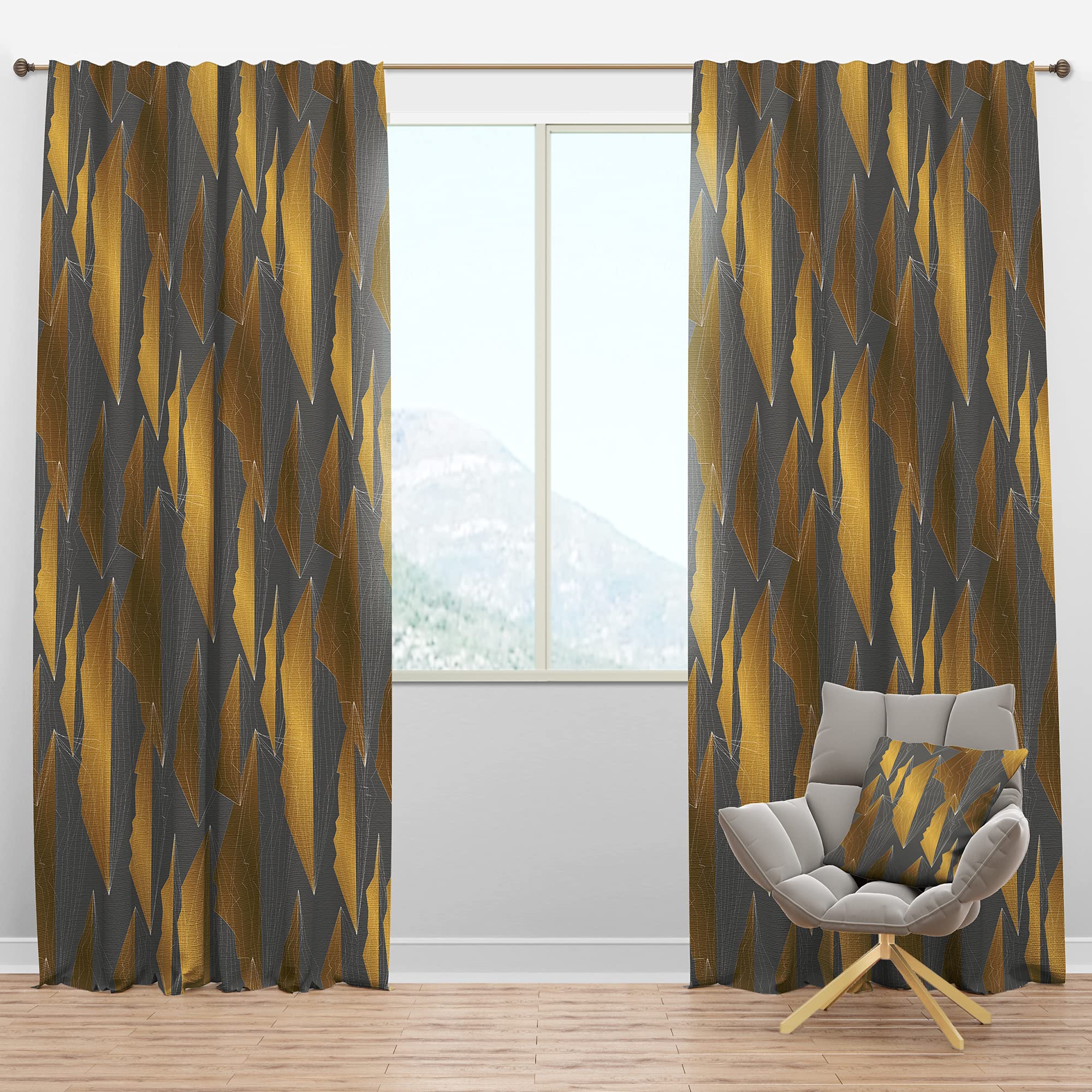 DesignQ Blackout Curtains with Golden Polygon Pattern - Thermal Insulated Single Panel (52x120 inches) for Bedroom & Living Room - Noise Reducing & Energy Saving Window Drapes for Better Sleep & Home Decor