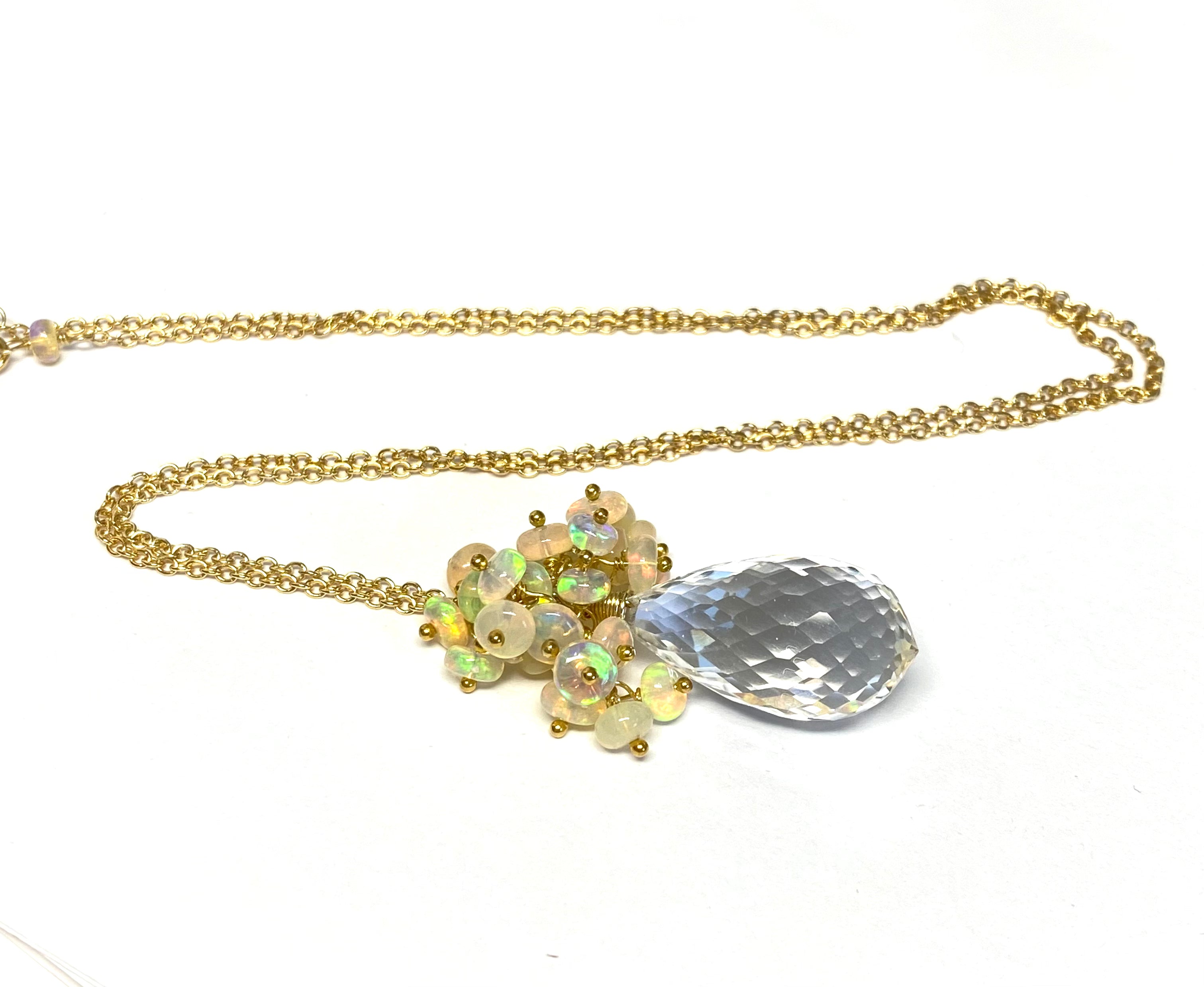 Natural Clear Crystal Quartz Opal Cluster Pendant Necklace for Women - Elegant Boho Jewelry Gift for Birthday, Wedding & Special Occasions