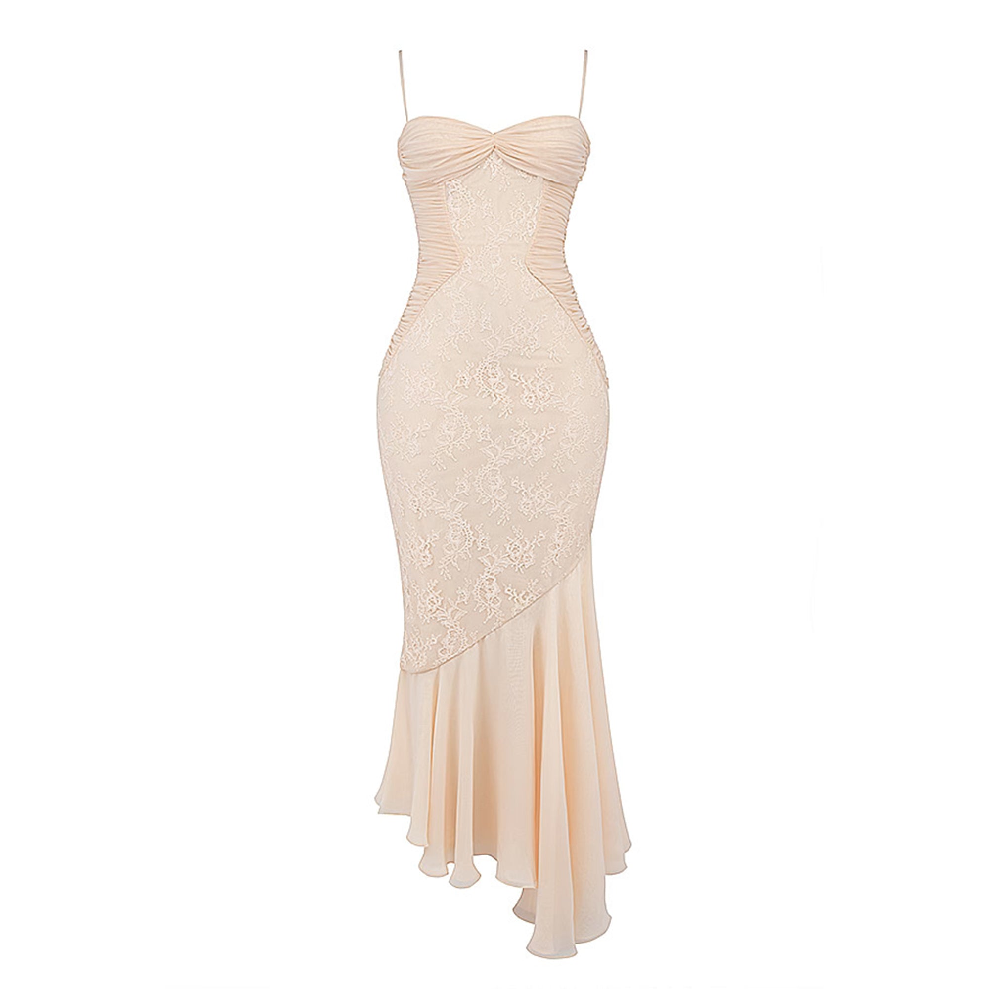 Elegant Audrey Chiffon & Lace Midi Dress for Women - Perfect for Weddings, Parties & Special Occasions