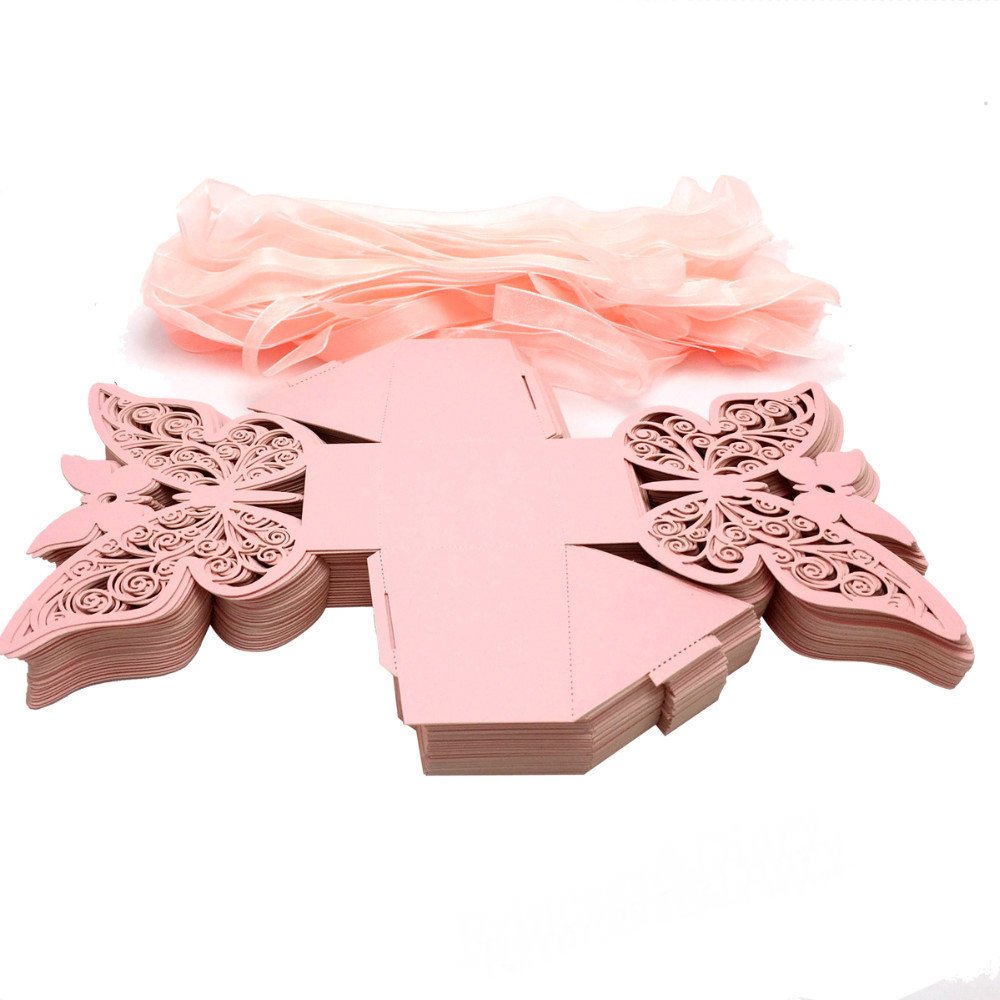 Zorpia® 50pcs Laser Cut Large Butterfly Wedding Favor Boxes - Pink Candy Gift Boxes for Weddings, Parties & Events (ZRA0168919) | Perfect for Bridal Showers, Baby Showers & Birthday Decorations