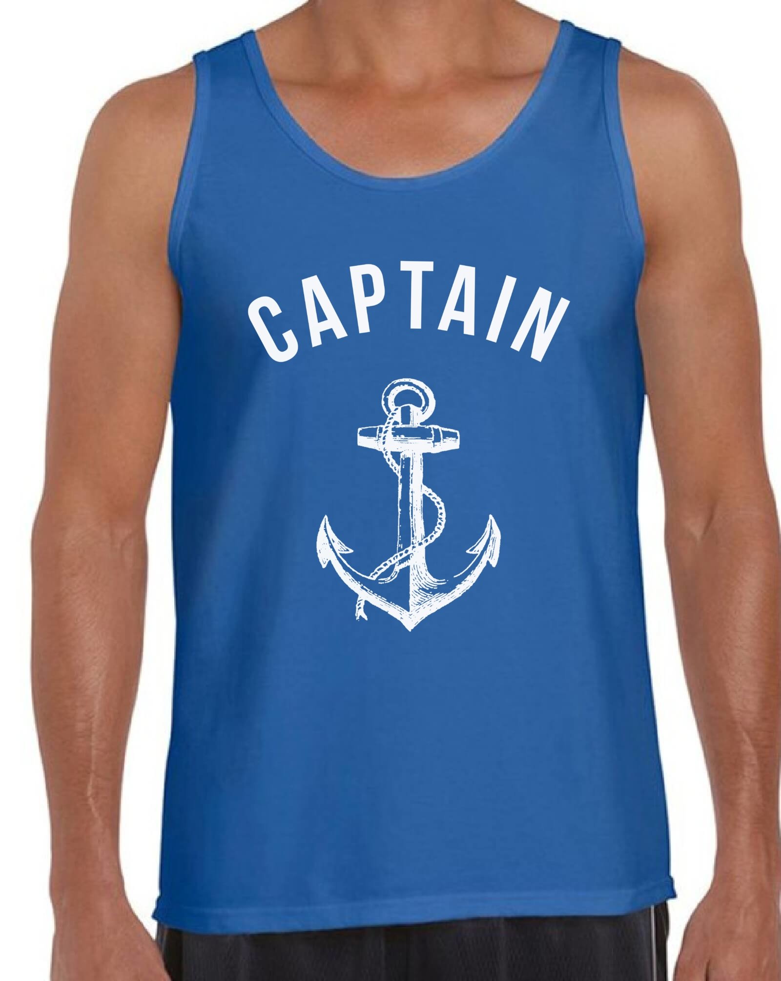 Men's Captain Tank Top - White Anchor Print Beach Shirt for Summer, Casual Wear & Beach Party Outfits | Lightweight & Breathable Cotton Tee