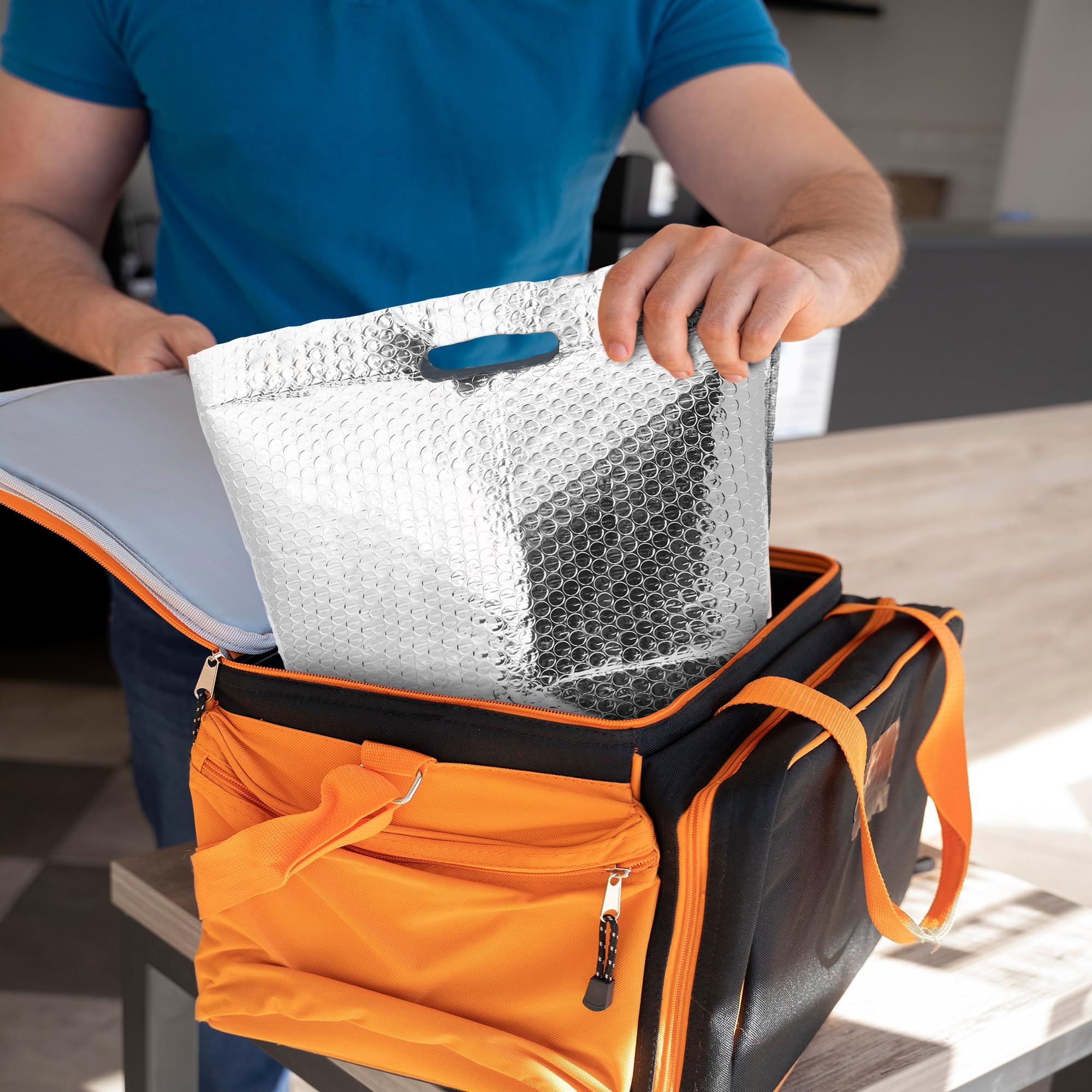 APQ 8x8x8 Inches Insulated Foil Bags with Handles - 50 Pack Thermal Shipping Bags for Frozen Food, Cosmetics & Perishables | Bubble Cushion Lined, Metallized Foil Insulation | Perfect for Meal Prep, Grocery Delivery & Cold Chain Logistics