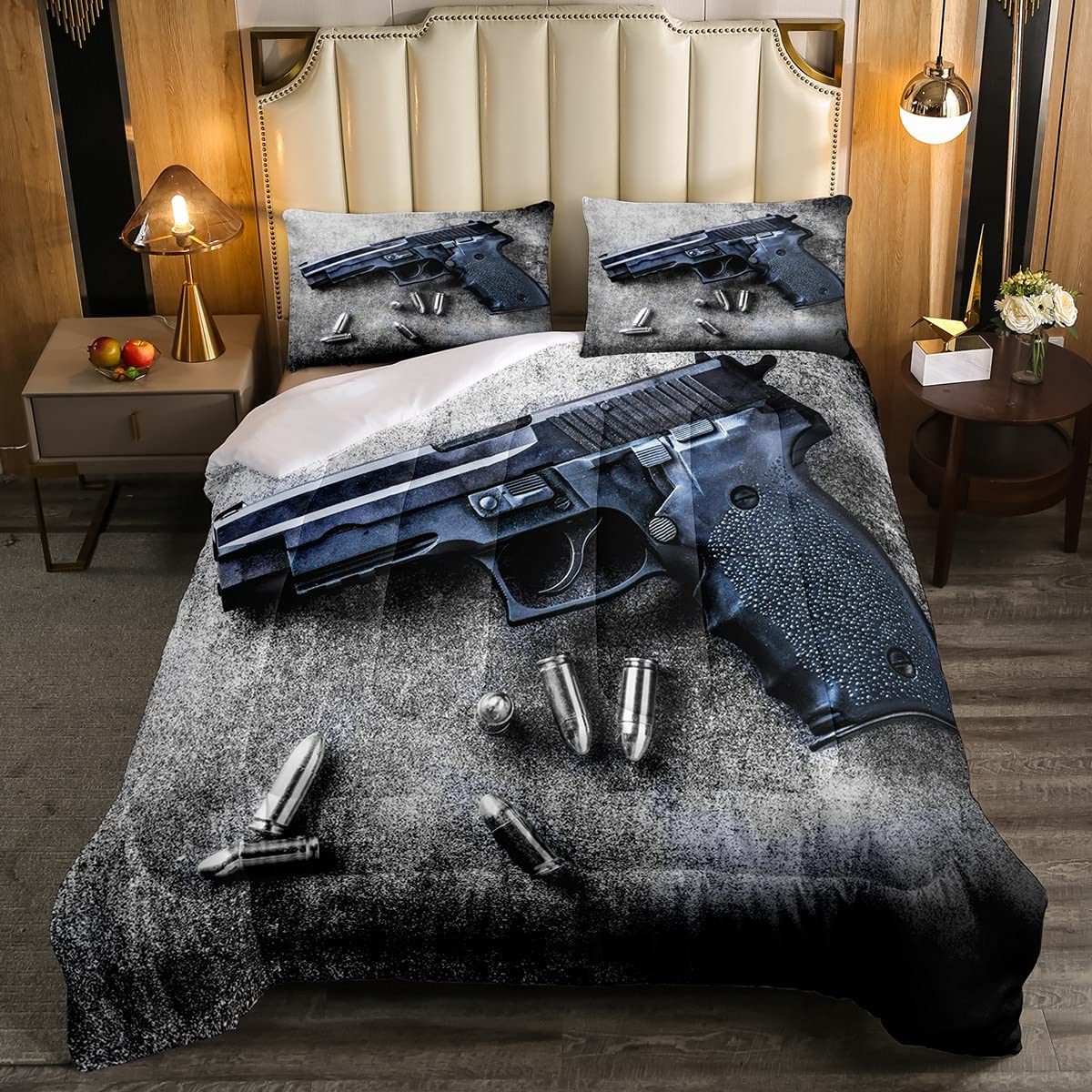 Military Gun Comforter Set - 3D Printed Handgun Design Twin Size Bedding for Boys, Girls, Youth & Adults | Includes 1 Pillow Case | Perfect for Themed Bedrooms, Man Caves, Military Enthusiasts & Unique Home Decor