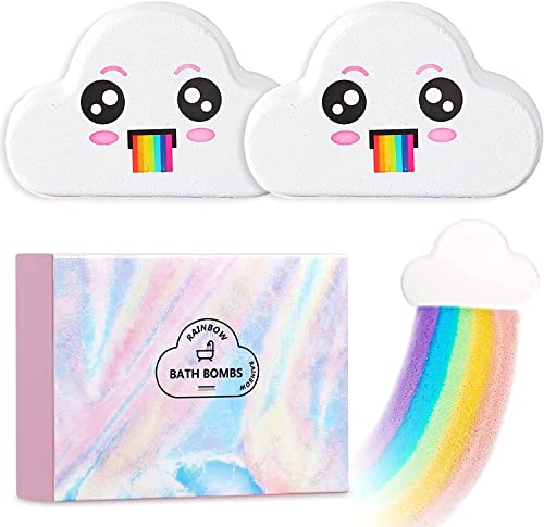 2-Pack Rainbow Bath Bombs Spa Set - 6.3oz Extra Large Size with Organic Ingredients & Natural Essential Oils | Moisturizing Skin Care for Kids & Adults | Perfect Easter Gifts, Birthday Presents & Relaxation Therapy