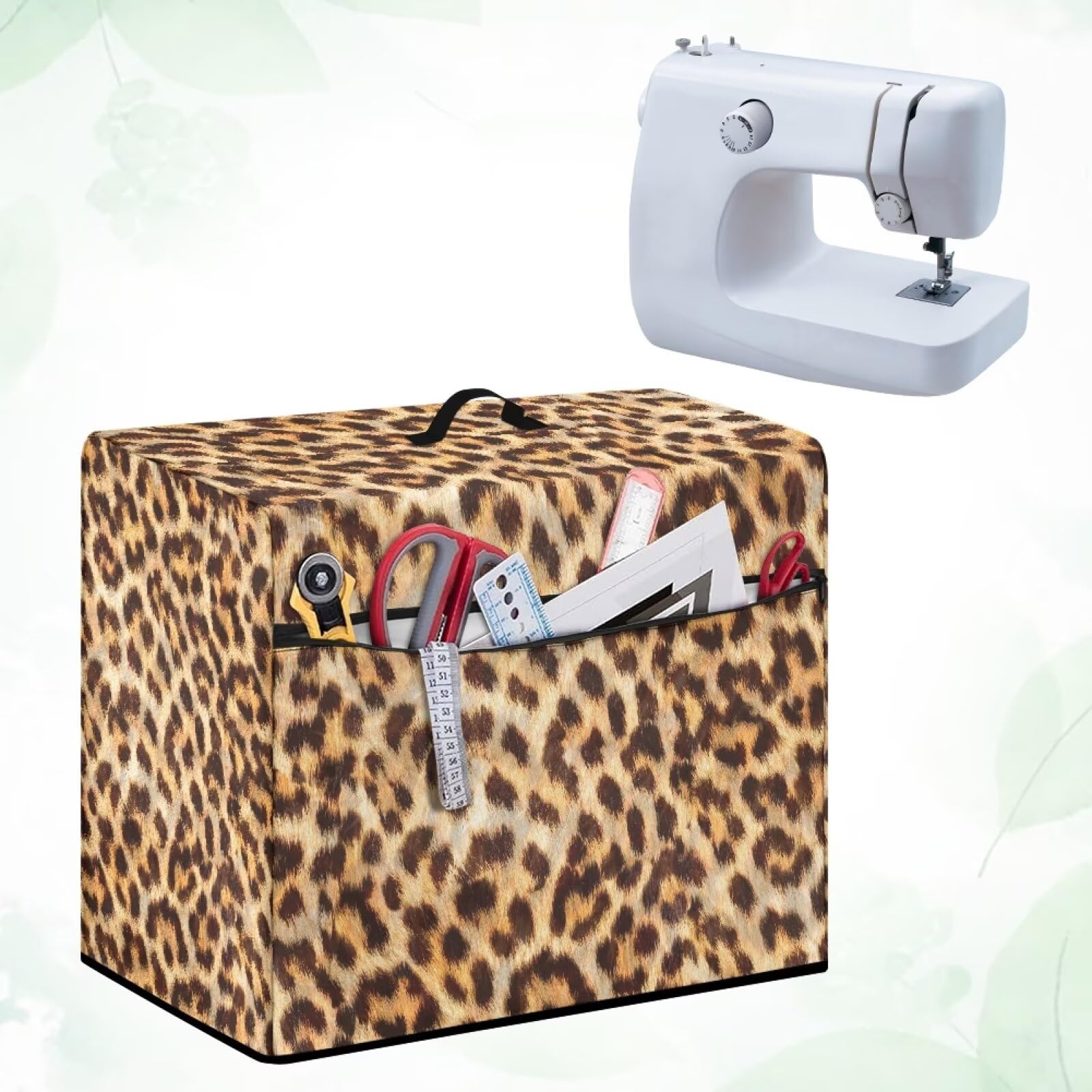 Waterproof Leopard Print Sewing Machine Cover with Pockets & Side Handle - Dust Protection for Singer, Brother, Janome - Perfect for Home Studios & Craft Rooms