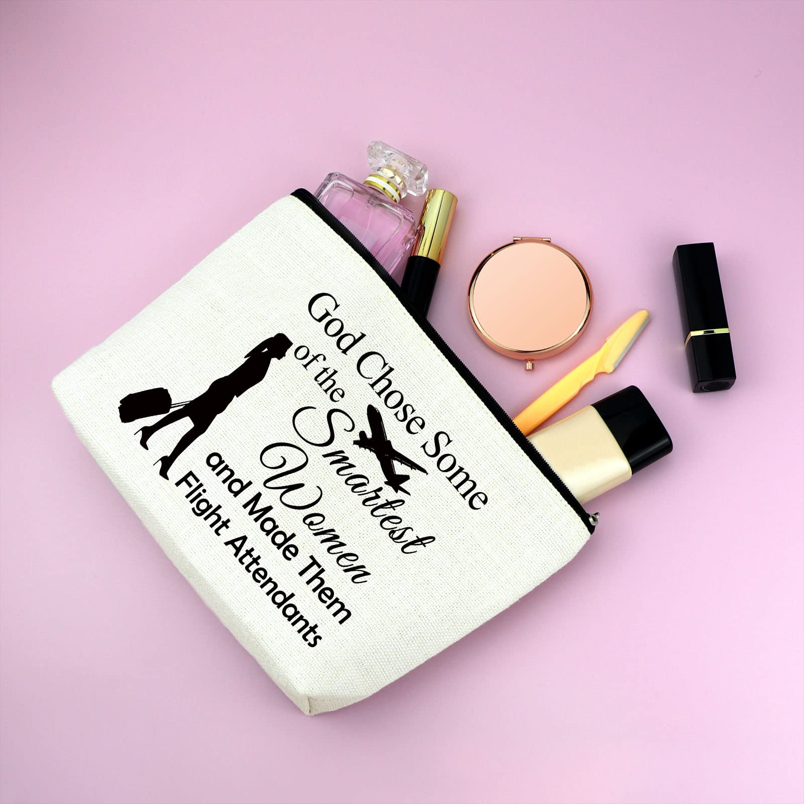 Flight Attendant Makeup Bag for Women - Aviation Themed Cosmetic Pouch | Perfect Stewardess Gift for Graduation, Birthday, Appreciation, Thanksgiving & Retirement | Travel-Friendly Toiletry Organizer for Flight School, Cabin Crew & Air Travel