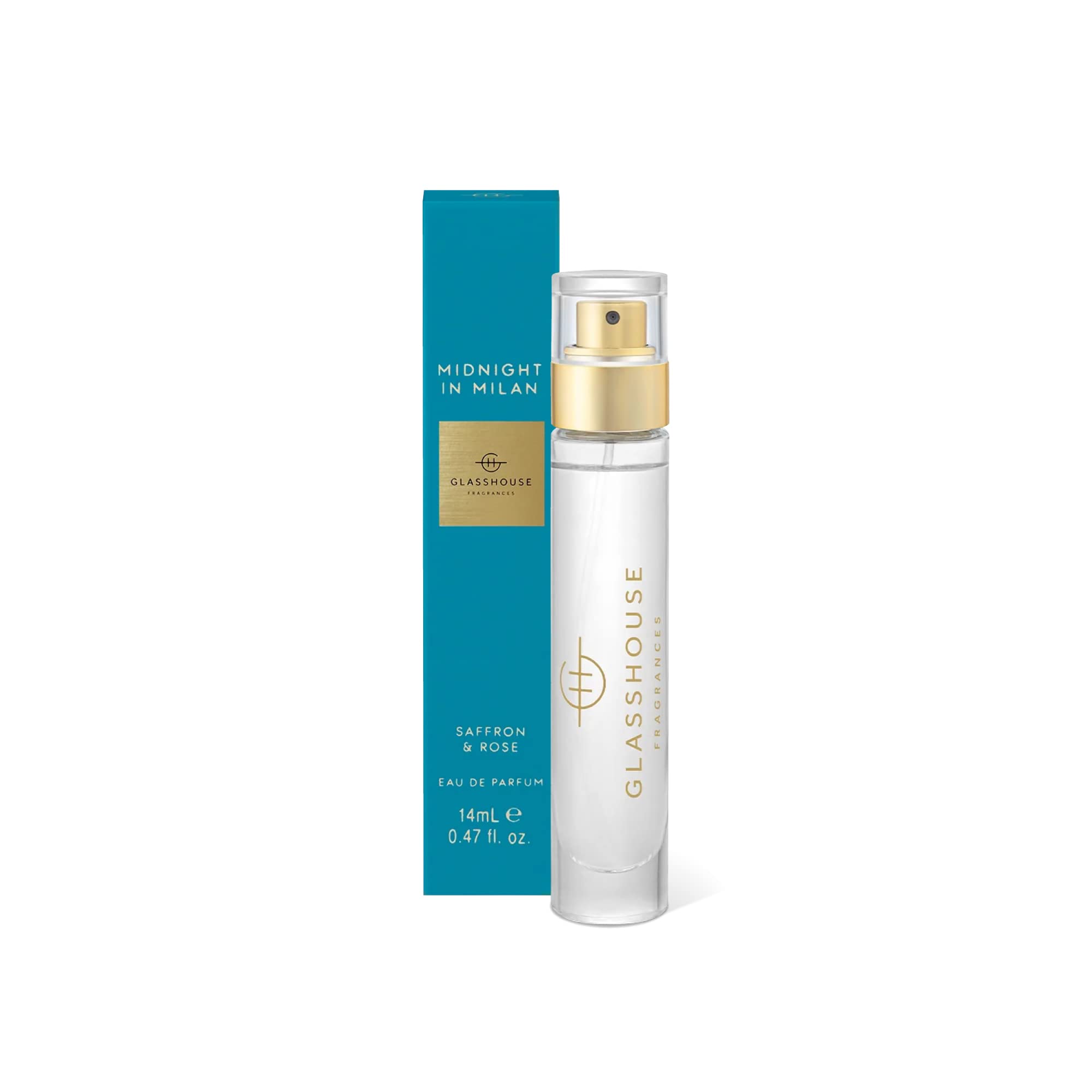 Glasshouse Fragrances Midnight In Milan Eau De Parfum - Long Lasting Saffron & Rose Scented Perfume for Women | Travel Size 0.64 Fl Oz (14mL) Spray | Perfect for Evening Events, Date Nights & Special Occasions