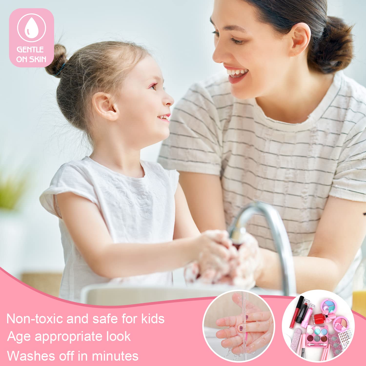 TOY Life Kids Real Make Up Kit for Girls - Washable & Non-Toxic Cosmetic Set with Pink Unicorn Bag - Pretend Play Dress Up Toys for Toddlers Ages 3-12 - Perfect for Birthday Gifts, Role Play & Dress Up Parties