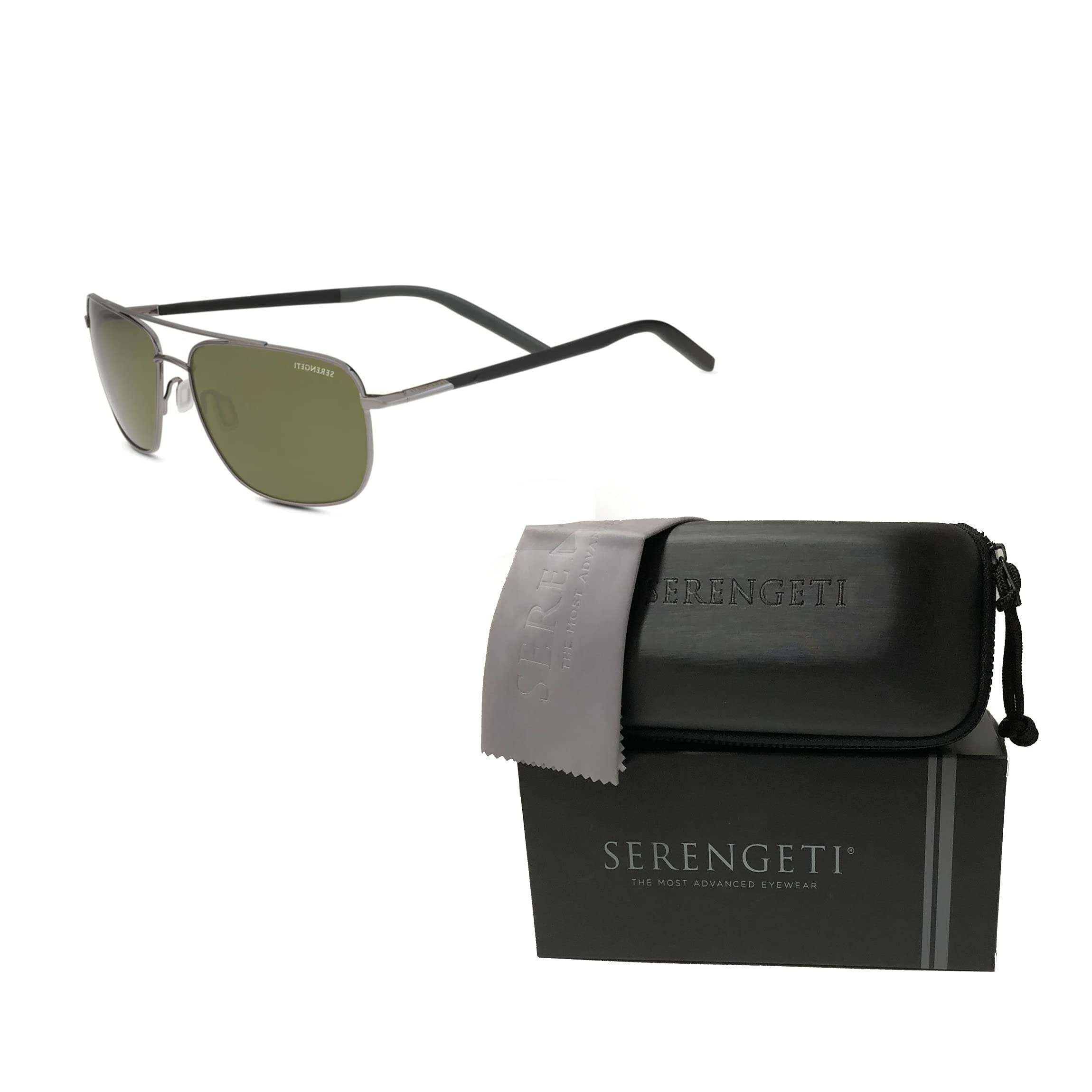 Serengeti Tellaro Rectangular Polarized Sunglasses for Men – UV Protection, Anti-Glare – Bundle with Designer iWear Eyewear Kit – Perfect for Driving, Outdoor Sports & Travel