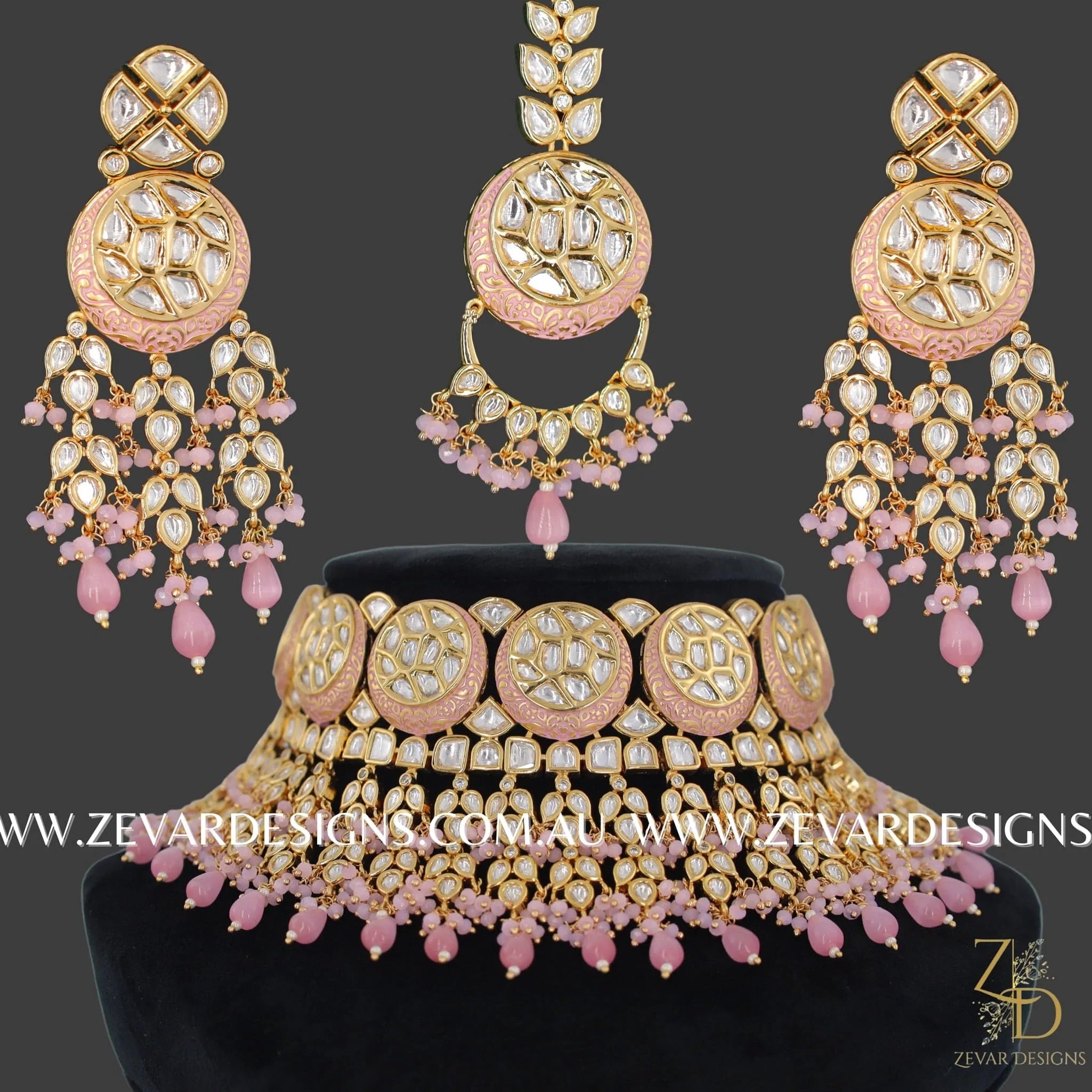 Exquisite Designer Kundan Polki Necklace Set in Gold & Pink - Perfect for Weddings, Parties & Special Occasions