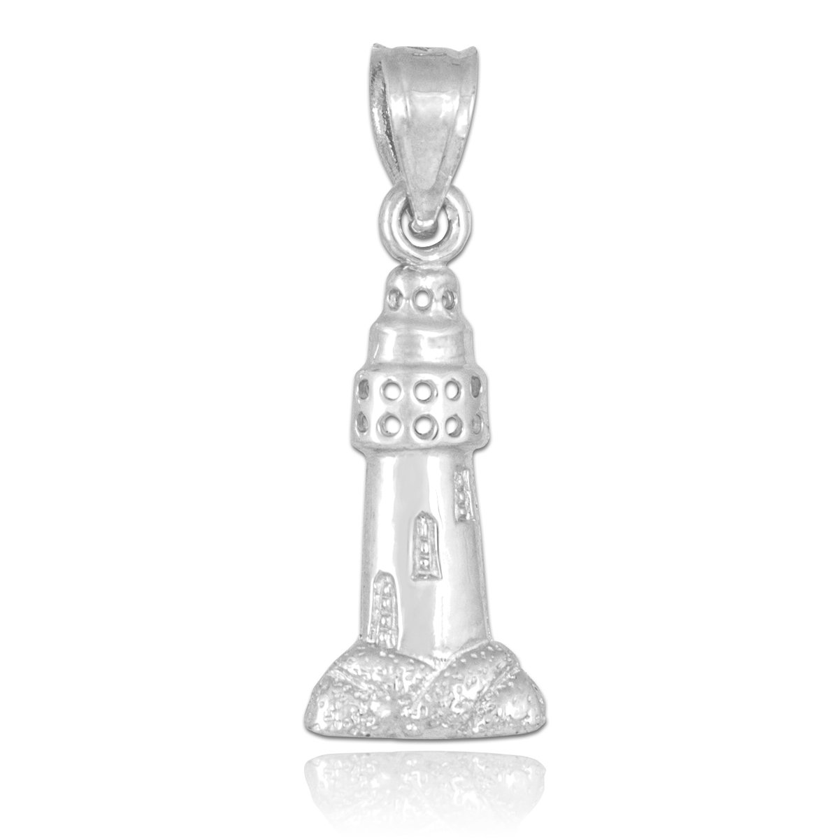 10K White Gold Lighthouse Charm Pendant Necklace for Women - Elegant Nautical Jewelry Gift for Beach Lovers, Sailors & Travel Enthusiasts - Perfect for Weddings, Anniversaries & Coastal Vacations