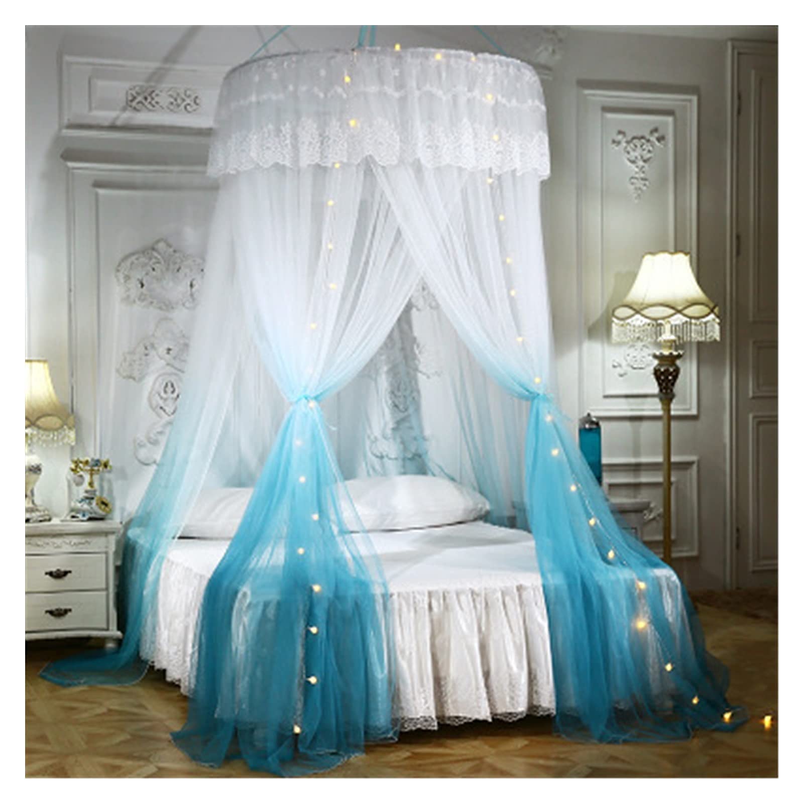 HCYY 3-Door Mesh Bed Canopy - Mosquito Net Curtain for Adult, Kid & Baby - Breathable Cotton Bedding with Romantic Dome Design - Blue (Perfect for Nursery, Bedroom Decor & Outdoor Camping Protection)