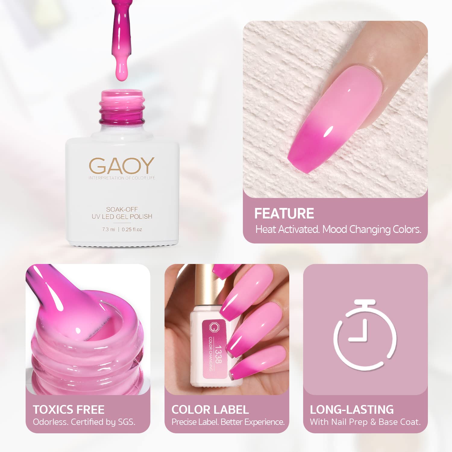 GAOY Color Changing Gel Nail Polish Set - 6 Temperature Sensitive Mood Changing Colors (Red, Pink, Purple) - Soak Off UV Light Cure Gel Polish for Salon & DIY Nail Art at Home - Perfect for Parties, Weddings, Holidays & Everyday Wear