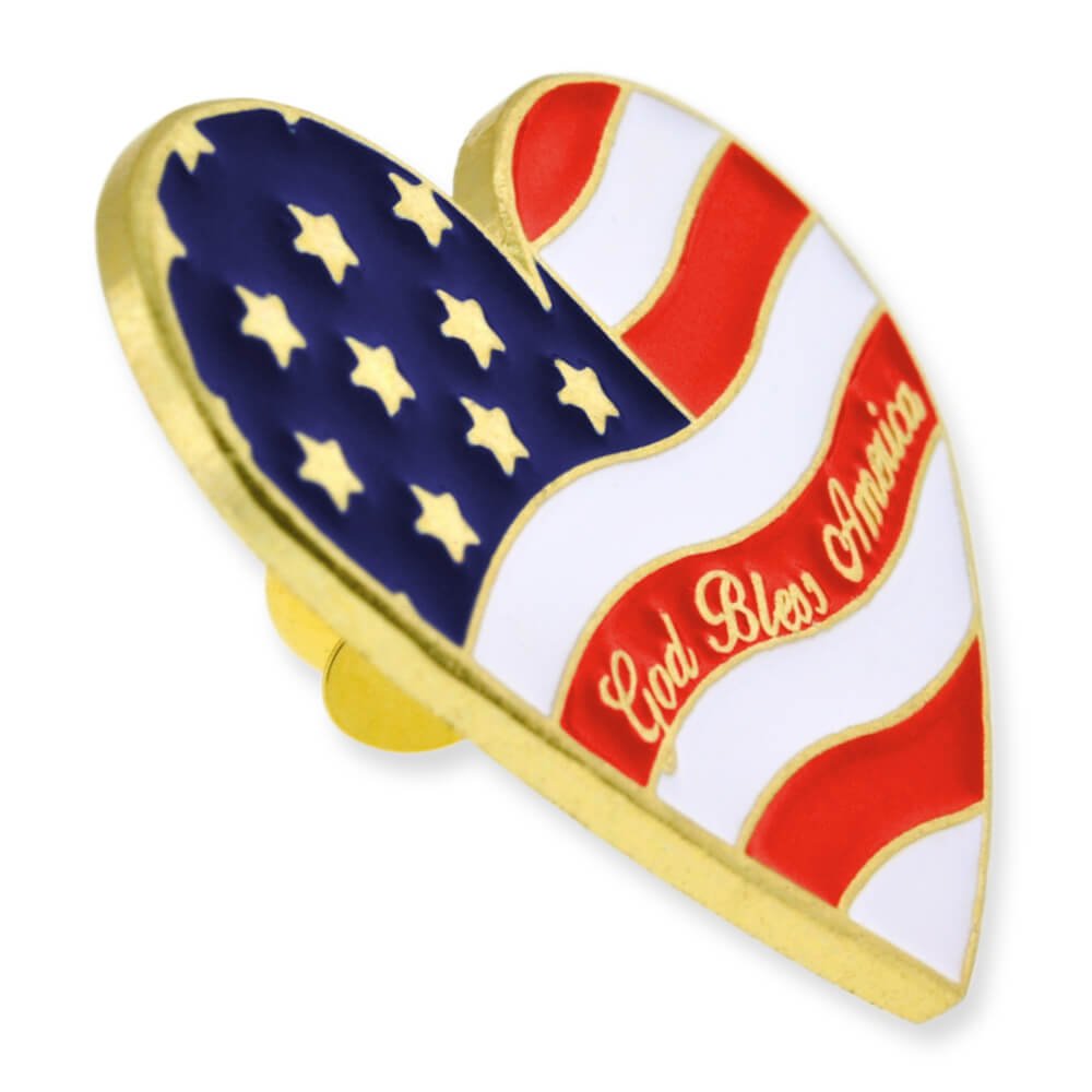 God Bless America Heart Shaped Lapel Pin - Patriotic American Flag Brooch for Veterans Day, Memorial Day & 4th July Celebrations
