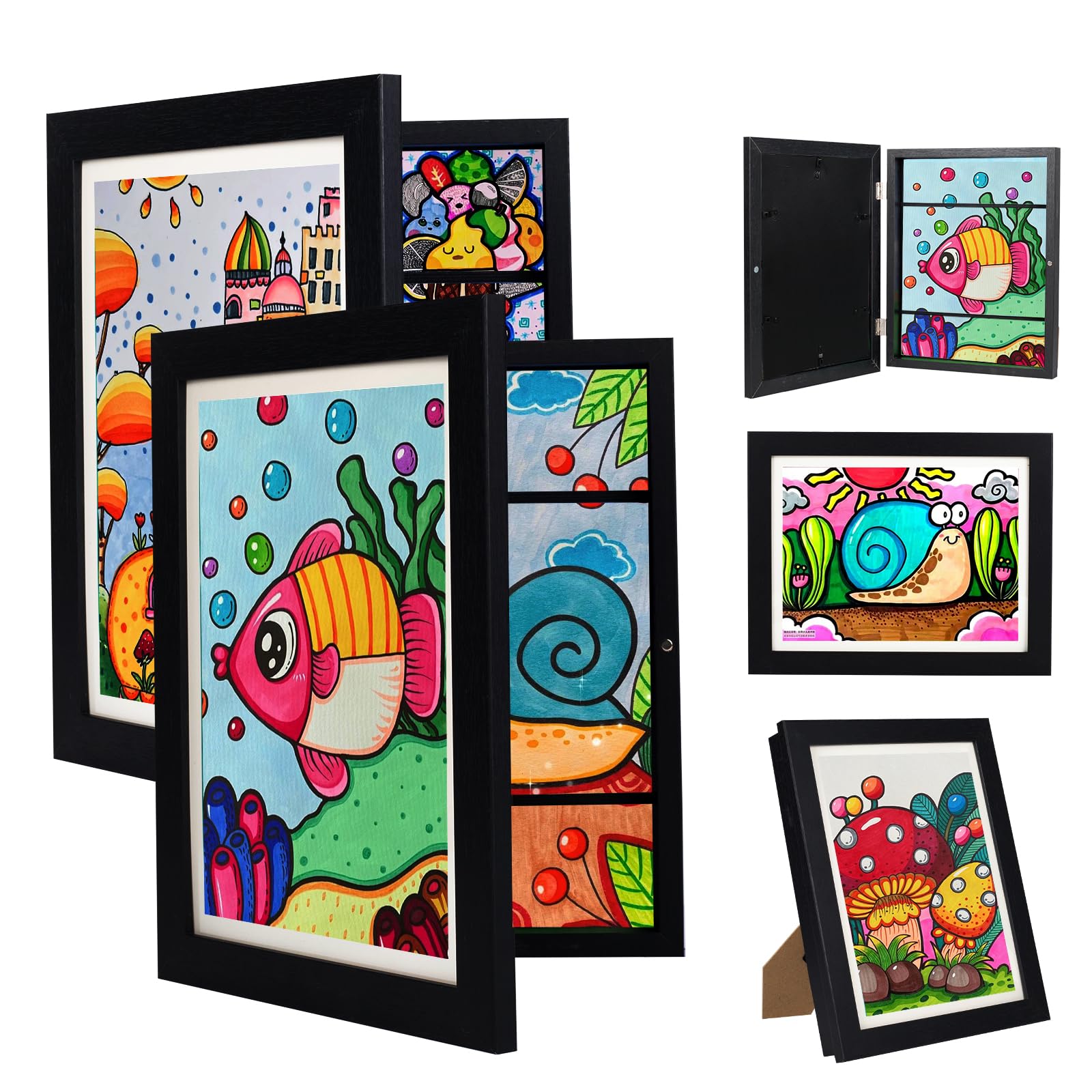Kids Art Frame 10x12.5 - Changeable Front Opening Display with Storage | Perfect for Bedroom & Classroom Decor