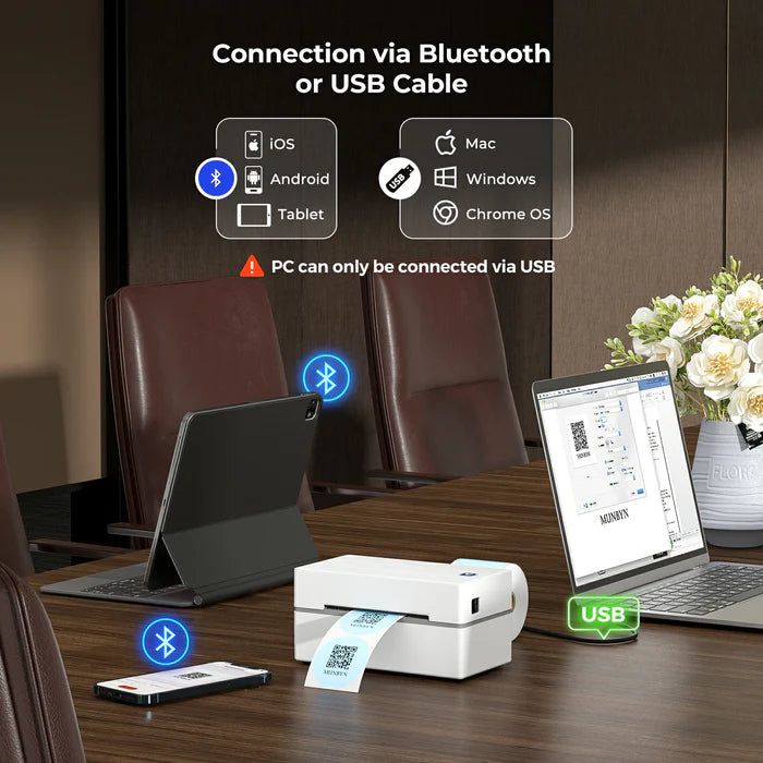 MUNBYN RealWriter 130B Wireless Bluetooth Thermal Label Printer for Shipping, Packaging & Inventory - Compatible with Shopify, Amazon, eBay & Etsy