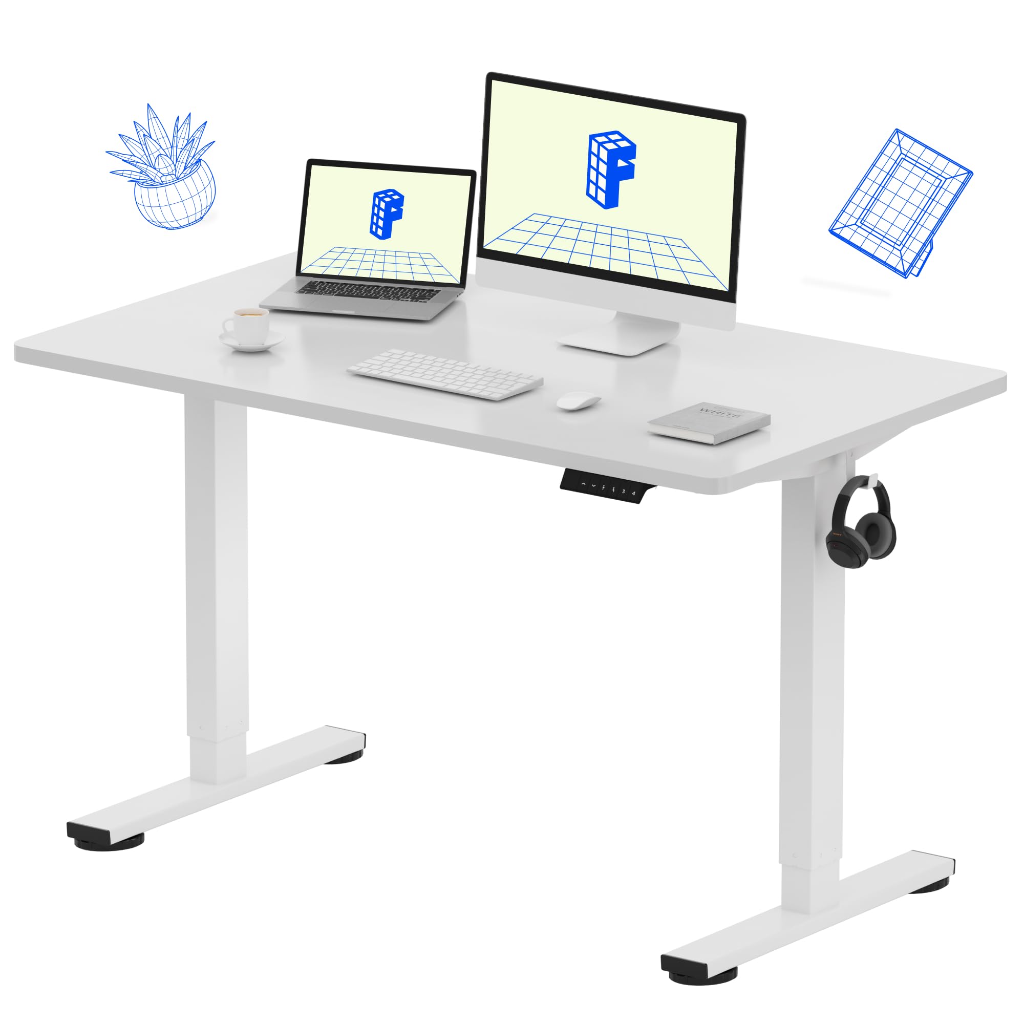 FLEXISPOT EN1 Electric Height Adjustable Standing Desk - 48 x 24 Inches Solid Desktop, Sit Stand Workstation for Home Office (White Frame & Desktop) | Perfect for Remote Work, Gaming & Study Setup