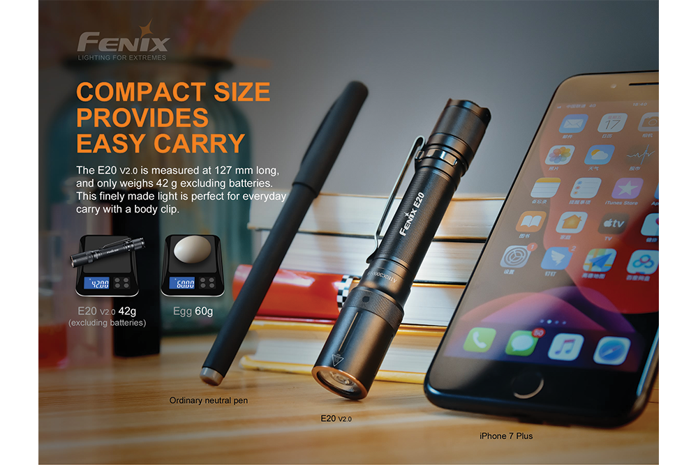 Fenix E20 V2.0 EDC Flashlight - 350 Lumens Ultra Bright LED Torch with 5 Lighting Modes | Compact & Waterproof for Camping, Hiking, Emergency & Everyday Carry