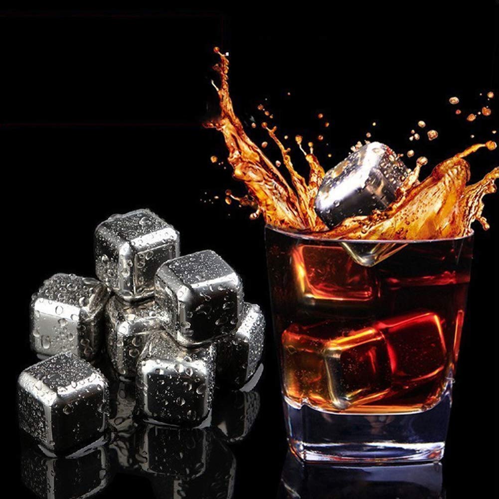 KleverKitchen Stainless Steel Whiskey Ice Cubes Set - 8 Reusable Ice Stones with Silicone Tongs & Ice Cube Trays | Perfect for Chilling Whiskey, Cocktails & Drinks Without Dilution | Great for Home Bars, Parties & Gifts