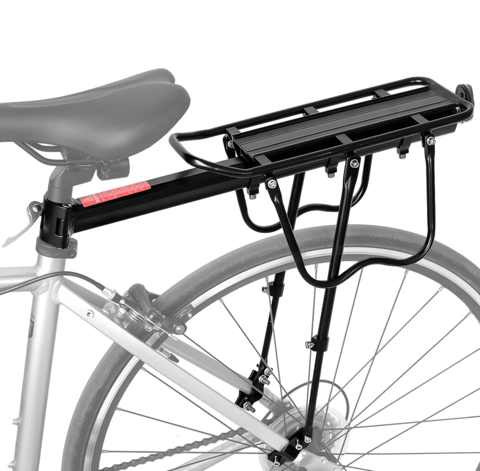 Heavy Duty Rear Bike Rack - Universal Adjustable Bicycle Cargo Carrier with 110-135Lb Capacity, Reflective Logo & Stand Footstock - Perfect for Commuting, Touring & Grocery Hauling