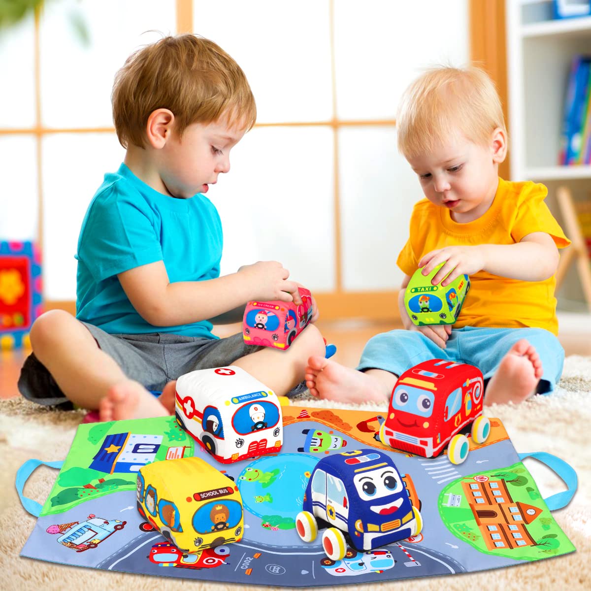 Soft Baby Car Toys for 6-18 Months - Interactive Infant Toys for 1-2 Year Old Boys & Girls with Playmat & Storage Bag | First Birthday Gifts | Perfect for Crawling, Sensory Play & Early Learning Development