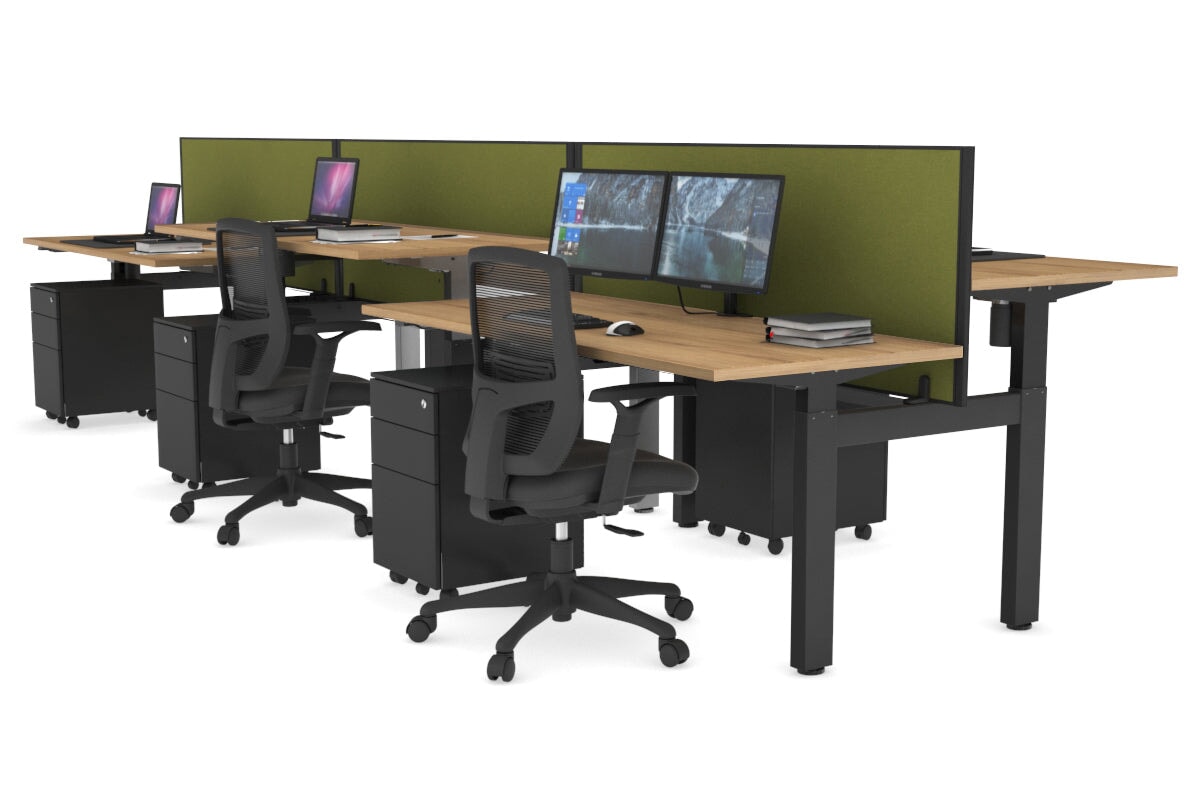 Adjustable 6-Person H Bench Workstation - Black Frame [1200L x 700W] - Perfect for Office, Coworking Spaces & Home Offices