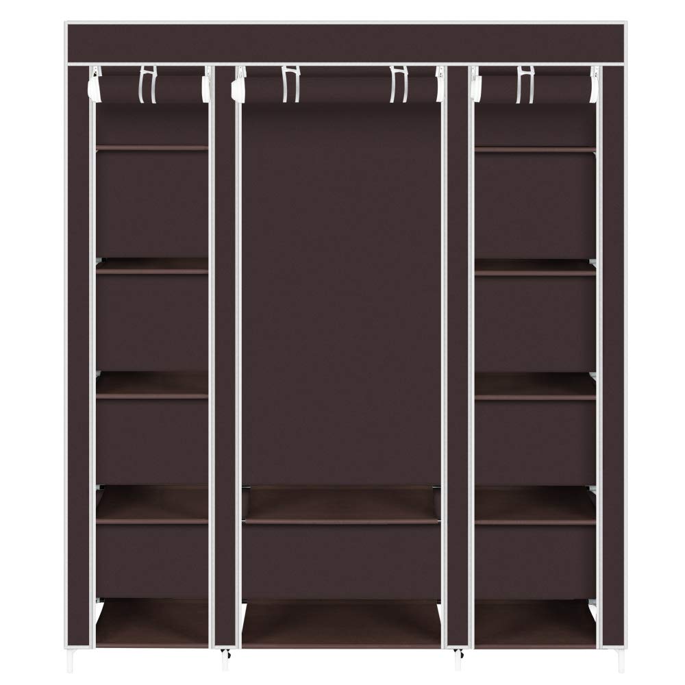 JOKOVIAN Portable Wardrobe Organizer with Non-Woven Fabric - Closet Shelves & Clothes Storage System - Easy Assembly, Heavy Duty & Durable - 59x17.7x69 Inches (Brown) - Perfect for Bedroom, Closet, Dorm, RV & Small Space Organization